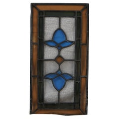 Antico pannello vittoriano di vetro colorato a piombo per finestre floreali, ambra blu, 17".