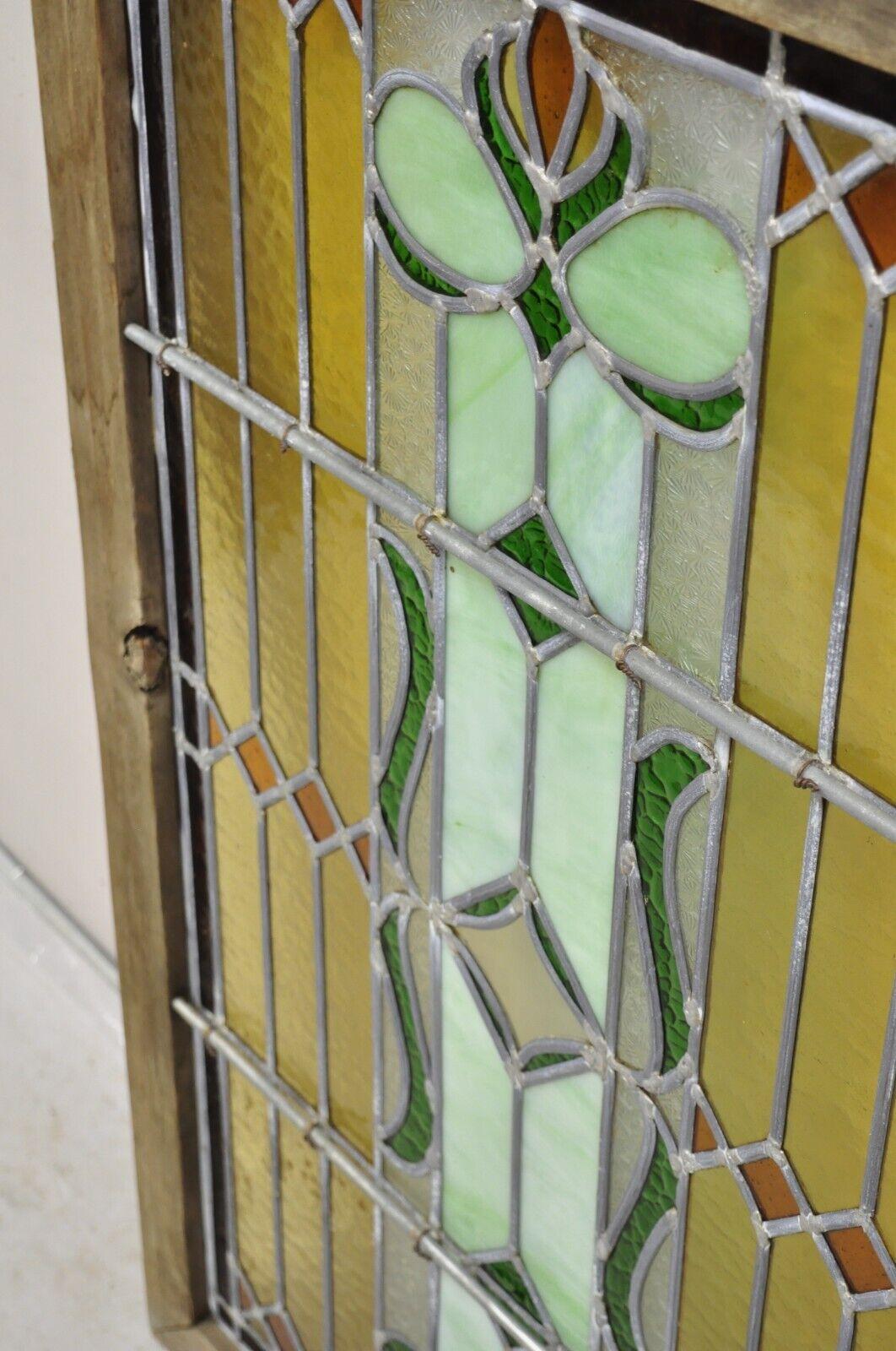 Antikes viktorianisches Bleiglas Buntglas Grünes Bernstein-Tortoise-Fenster in Holzrahmen im Angebot 4