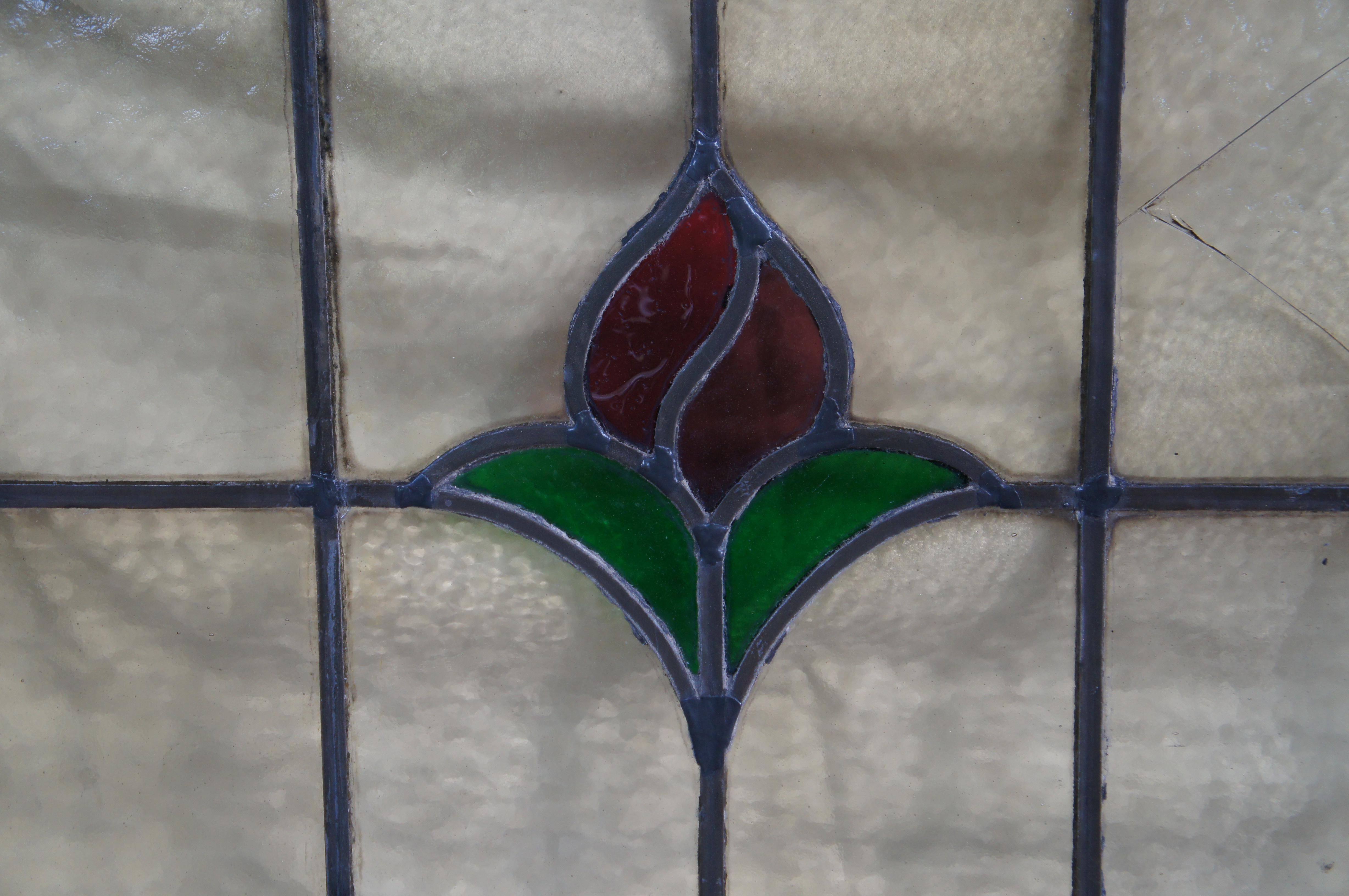 Antique Victorian Leaded Stained Glass Rose Window Panel Architectural Salvage 1