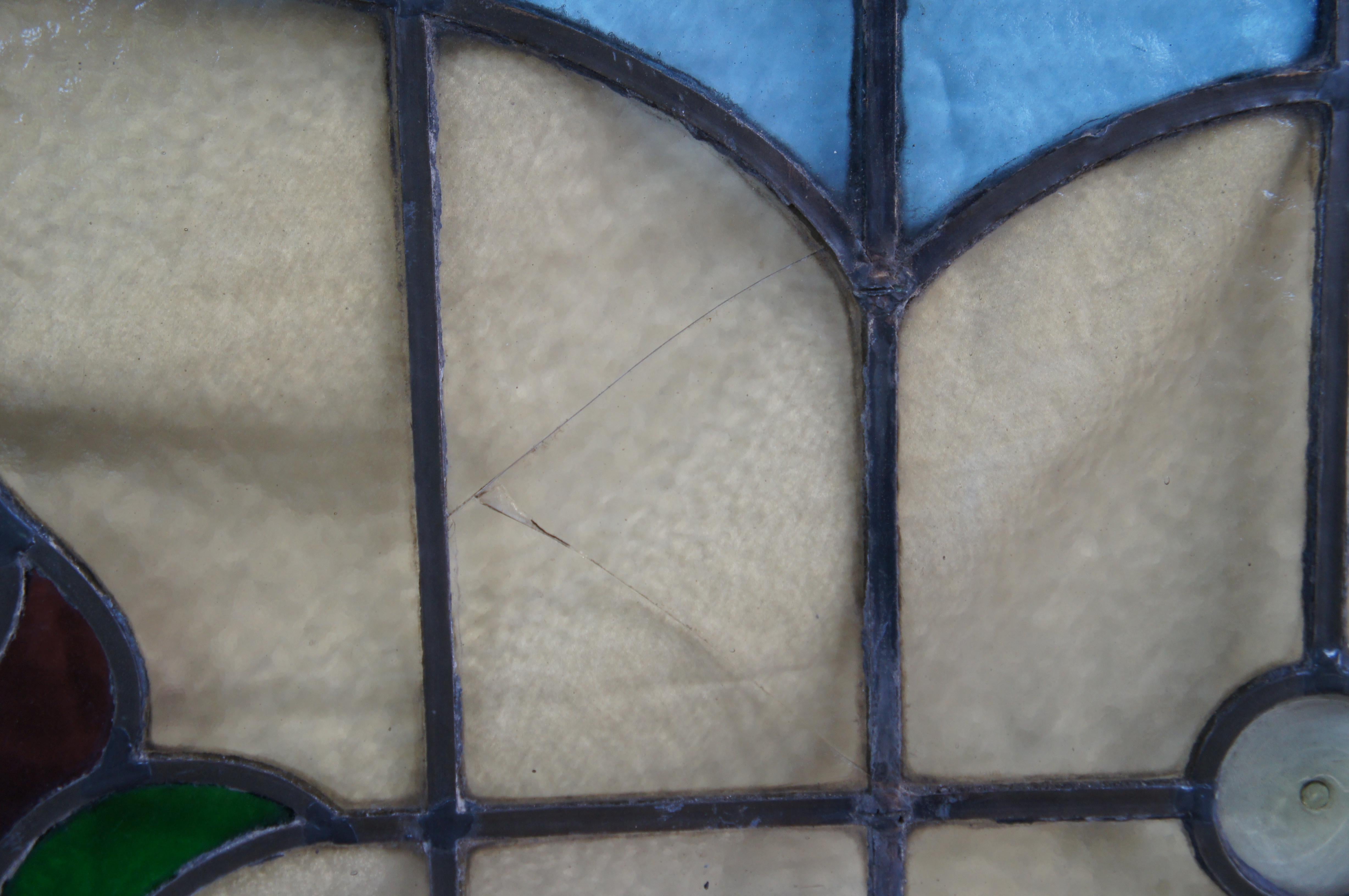 Antique Victorian Leaded Stained Glass Rose Window Panel Architectural Salvage 2