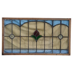 Antique Victorian Leaded Stained Glass Rose Window Panel Architectural Salvage