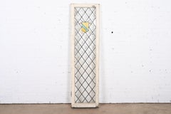 Antique Victorian Leaded Stained Glass Tall Window With Shield
