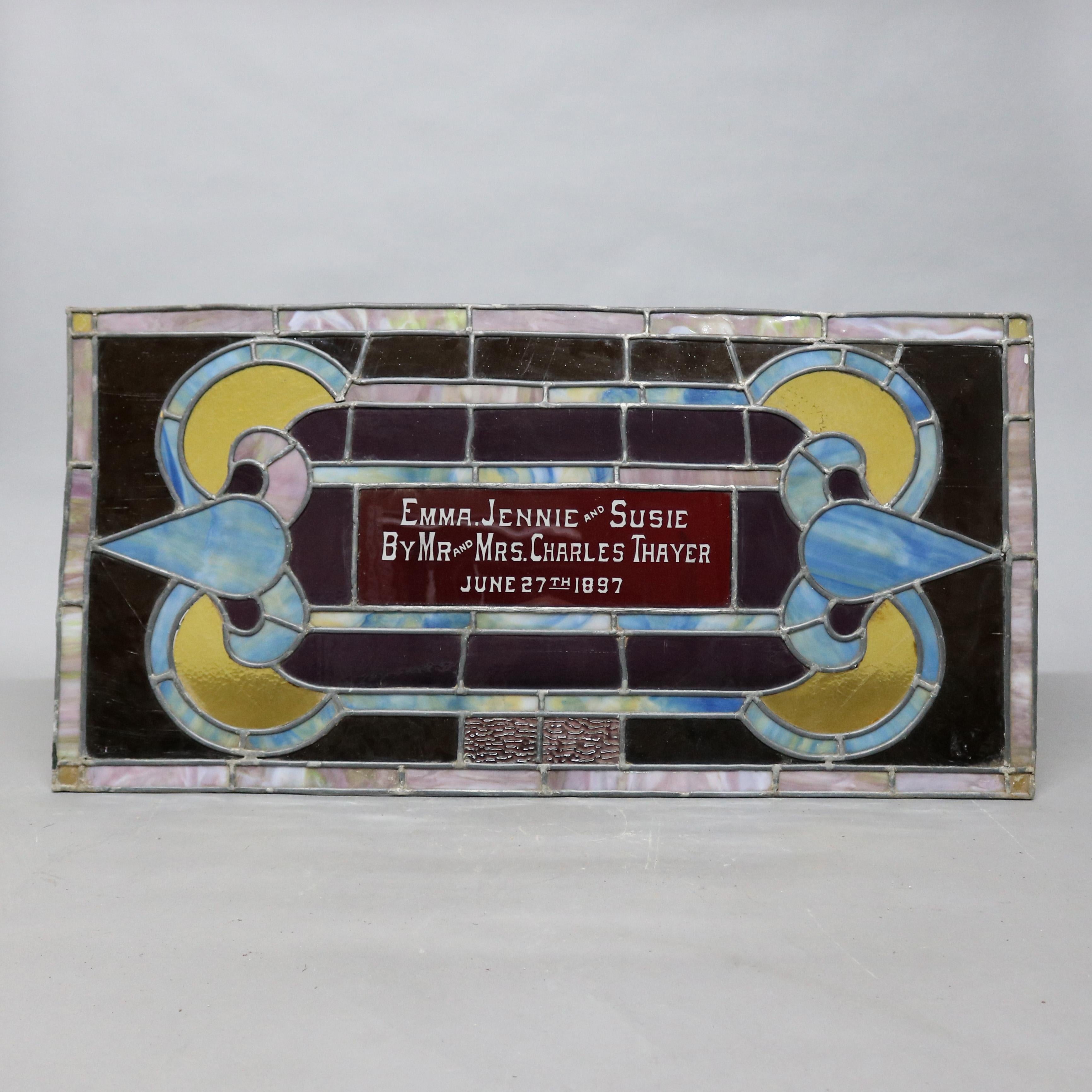 Antique Victorian Leaded Stained Glass Window, c1900 In Good Condition For Sale In Big Flats, NY
