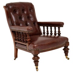 Antique Victorian Leather and Mahogany Armchair