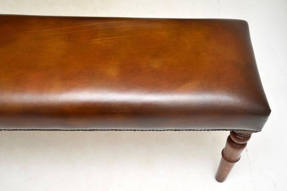 Mid-19th Century Antique Victorian Leather and Oak Stool / Bench For Sale