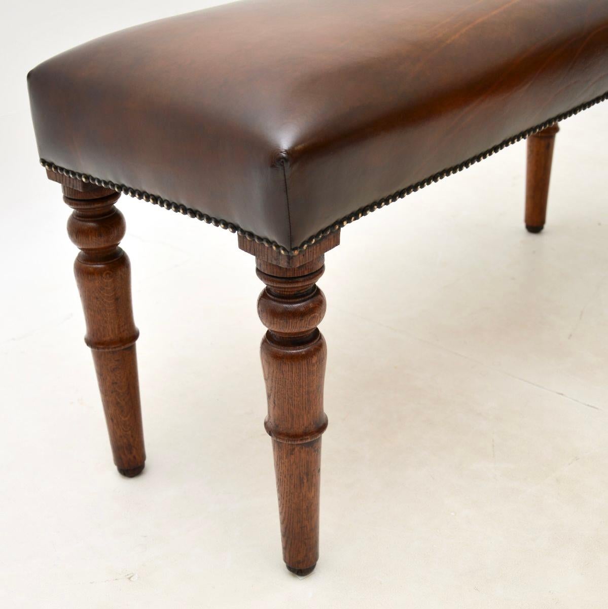 Antique Victorian Leather and Oak Stool / Bench For Sale 1