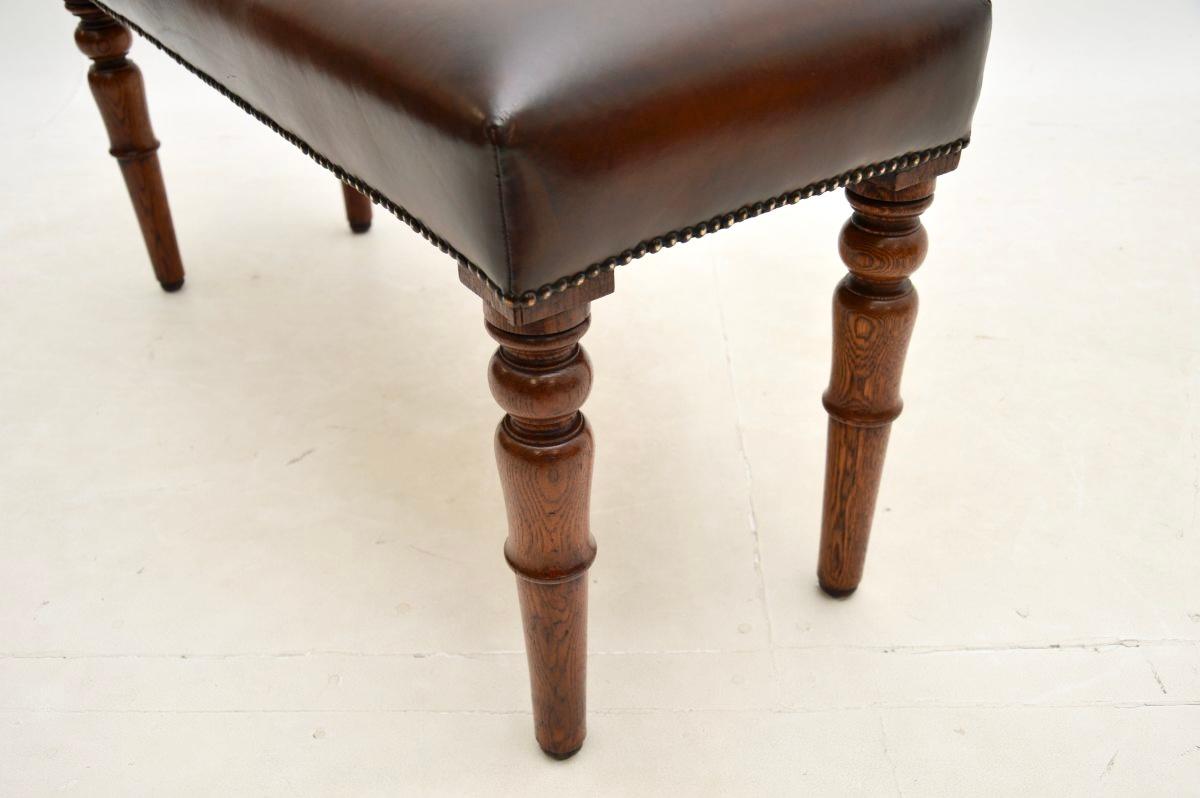 Antique Victorian Leather and Oak Stool / Bench For Sale 2
