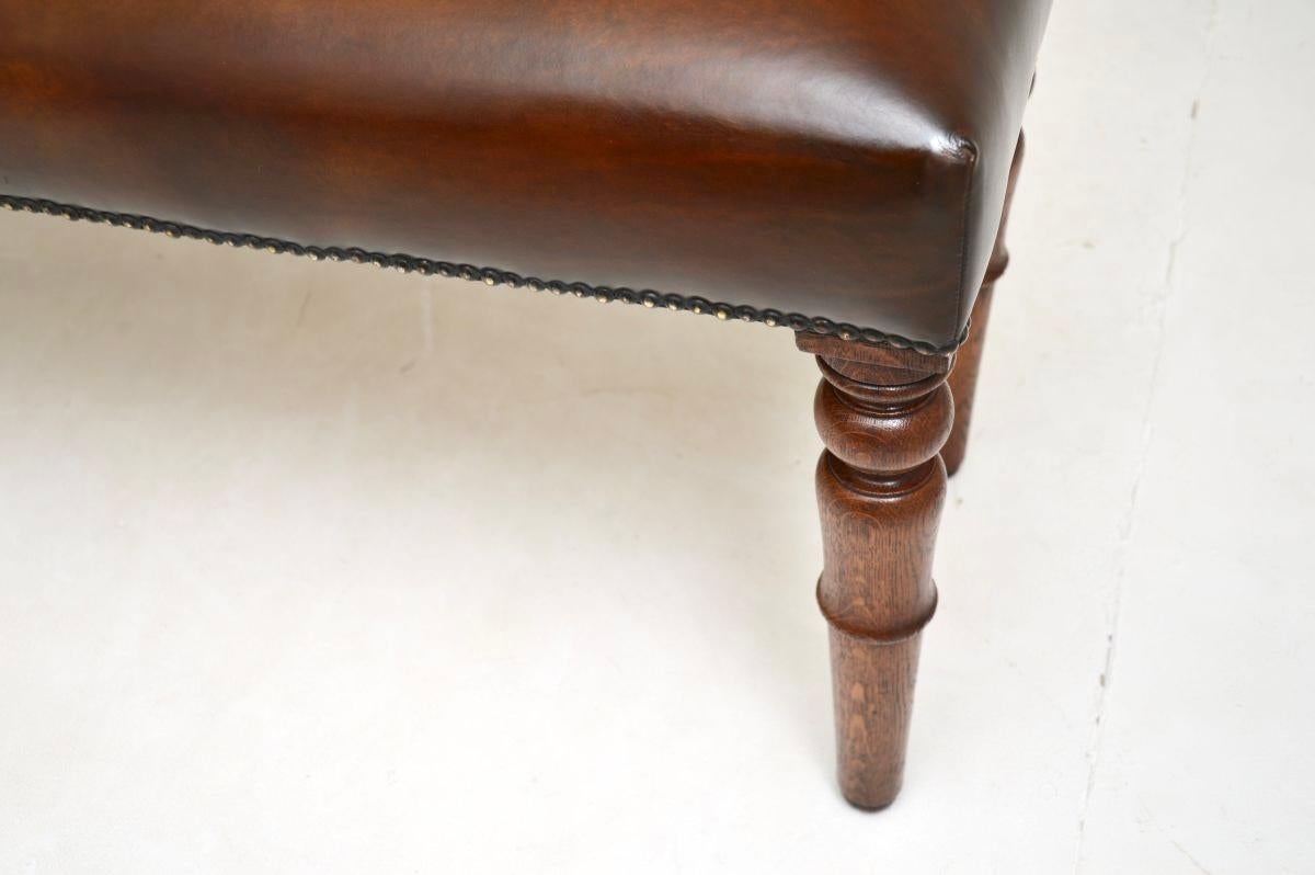 Antique Victorian Leather and Oak Stool / Bench For Sale 3