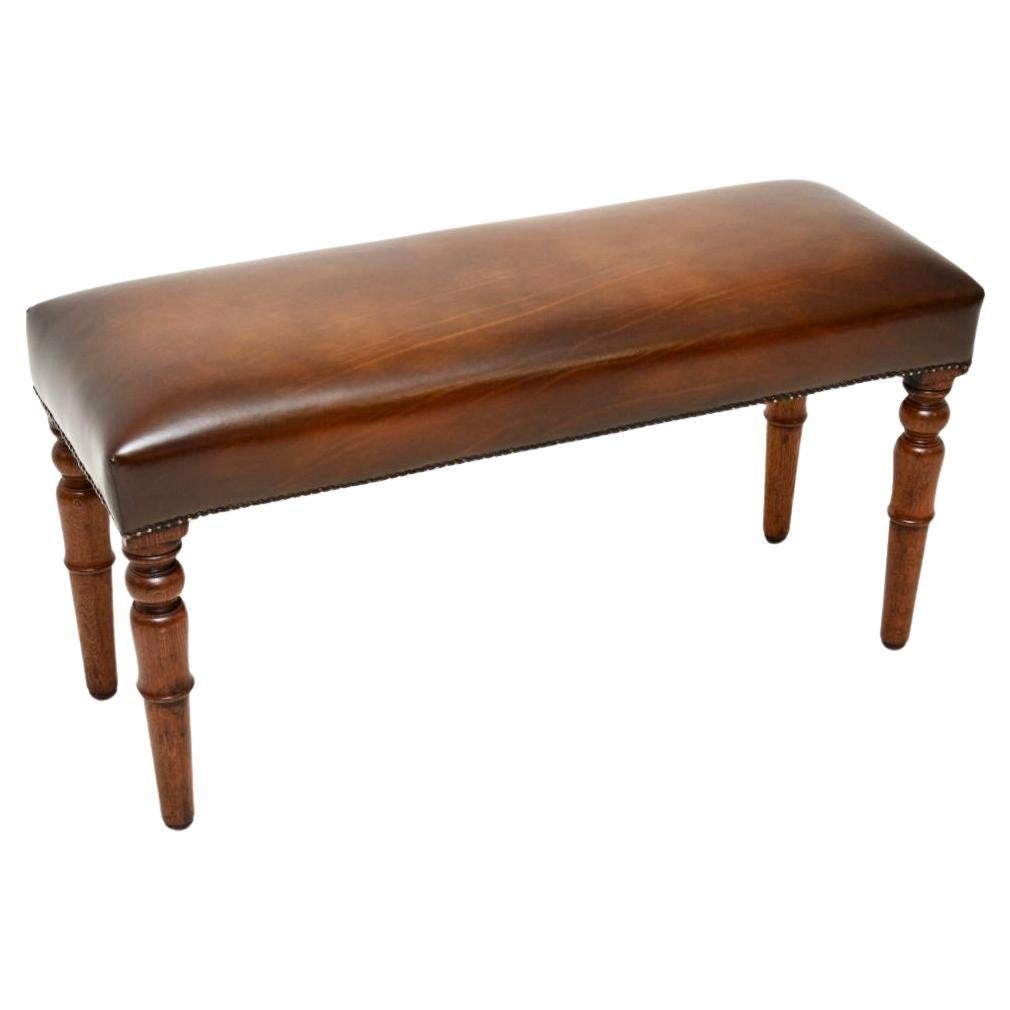 Antique Victorian Leather and Oak Stool / Bench For Sale