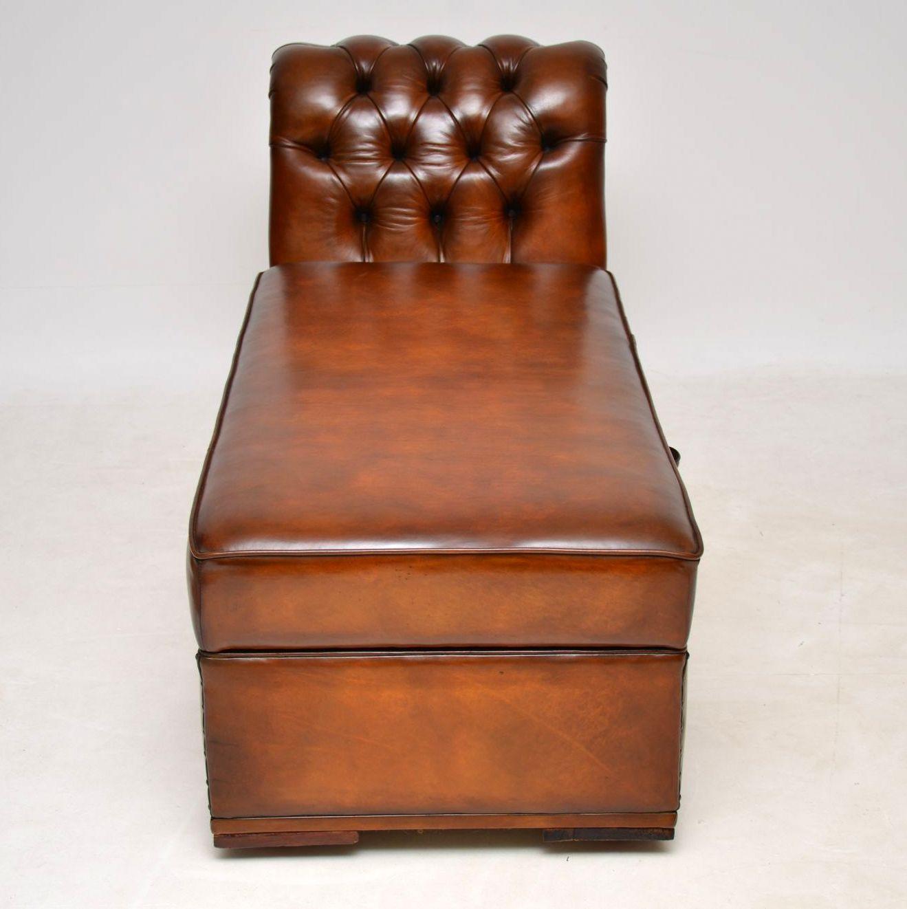 Late 19th Century  Antique Victorian Leather Chaise Lounge Ottoman