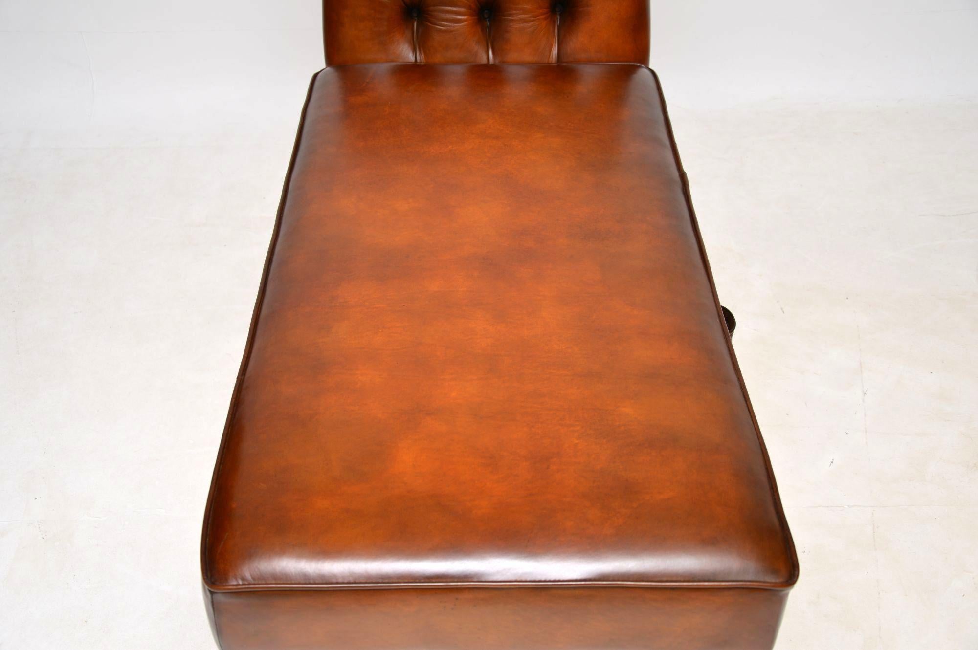  Antique Victorian Leather Chaise Lounge Ottoman 1