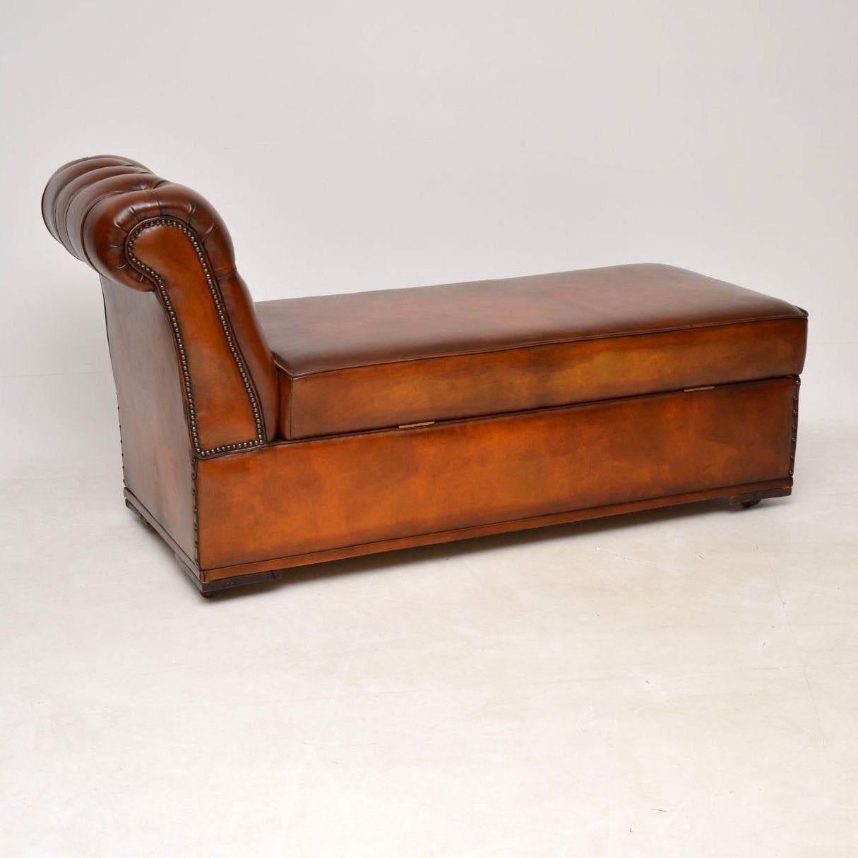  Antique Victorian Leather Chaise Lounge Ottoman 2