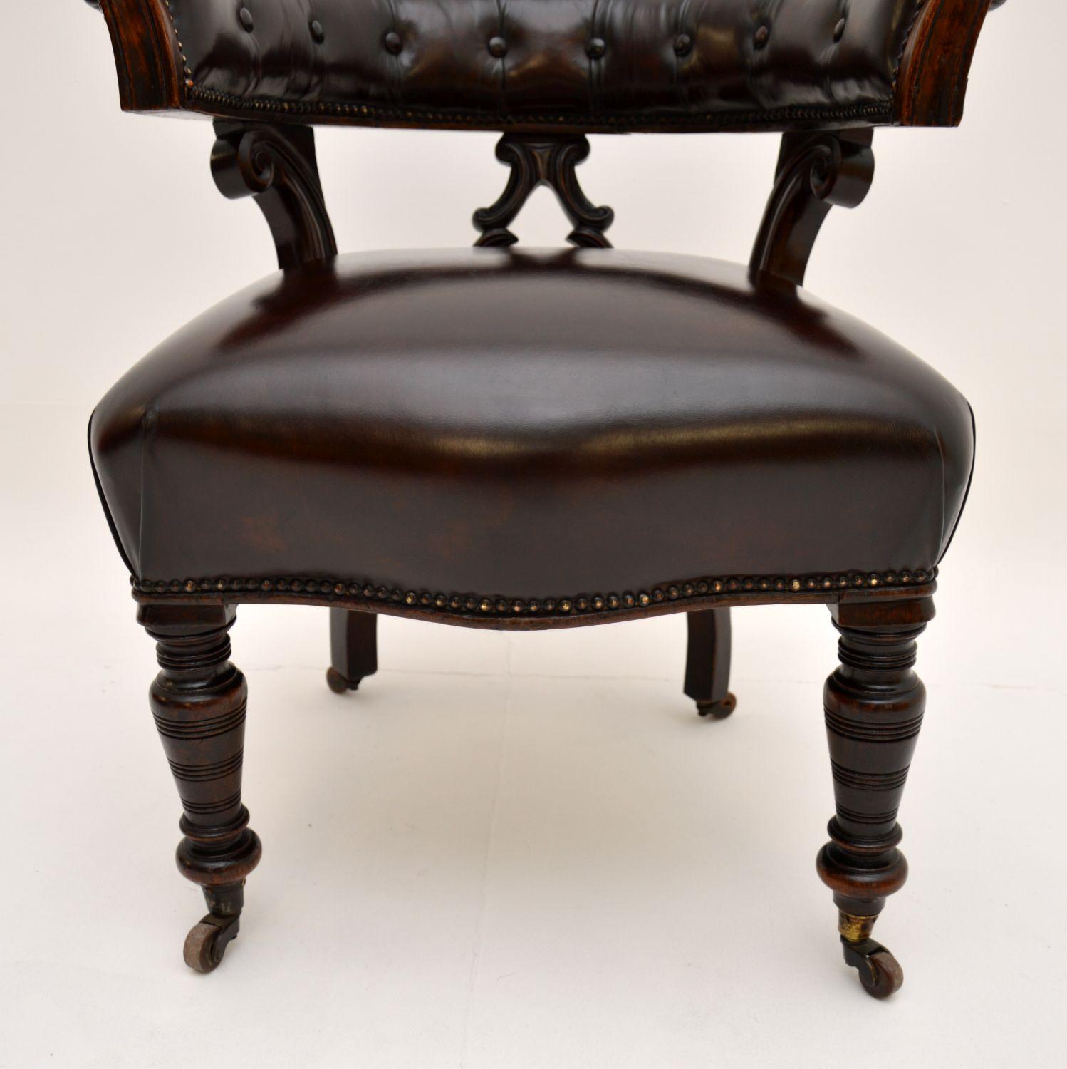 Antique Victorian Leather Desk Chair For Sale at 1stDibs