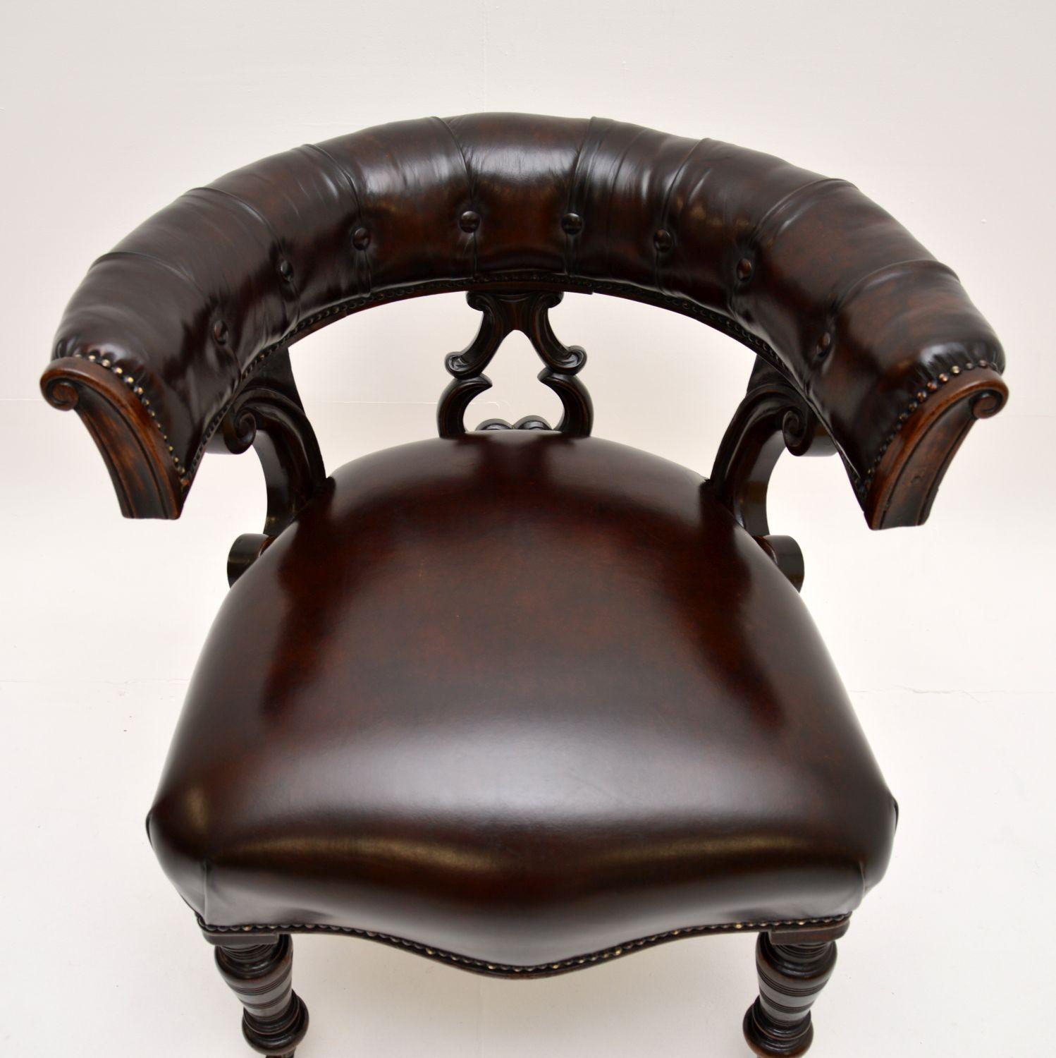 Antique Victorian Leather Desk Chair For Sale at 1stDibs