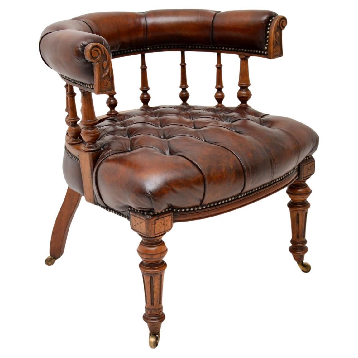 Antique Victorian Leather Swivel Desk Chair For Sale at 1stDibs
