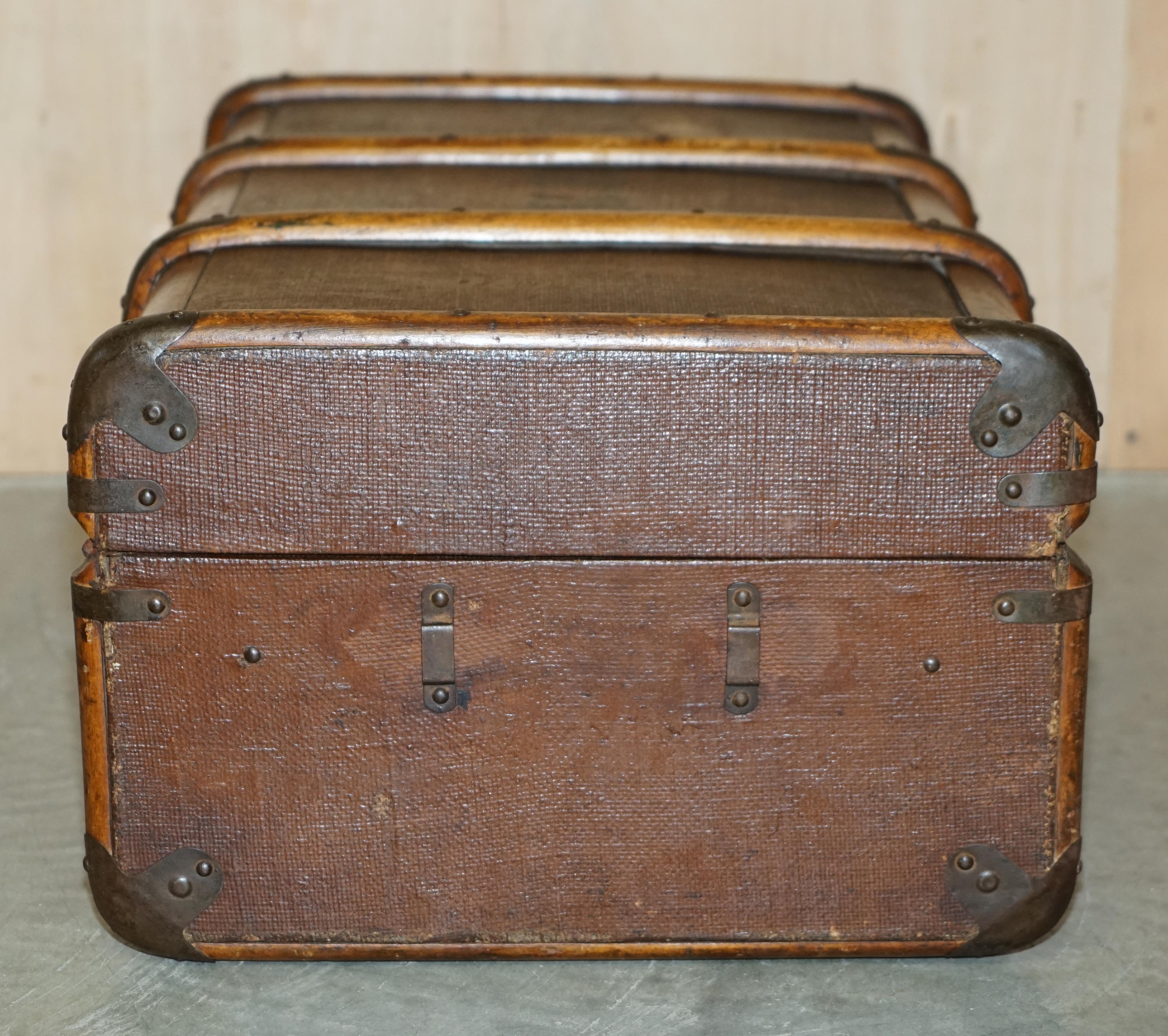 ANTIQUE TABLE EN CUIR ViCTORIAN ELM & CANVAS STEAMER TRUNK CHEST COFFEE MUST SEE en vente 5