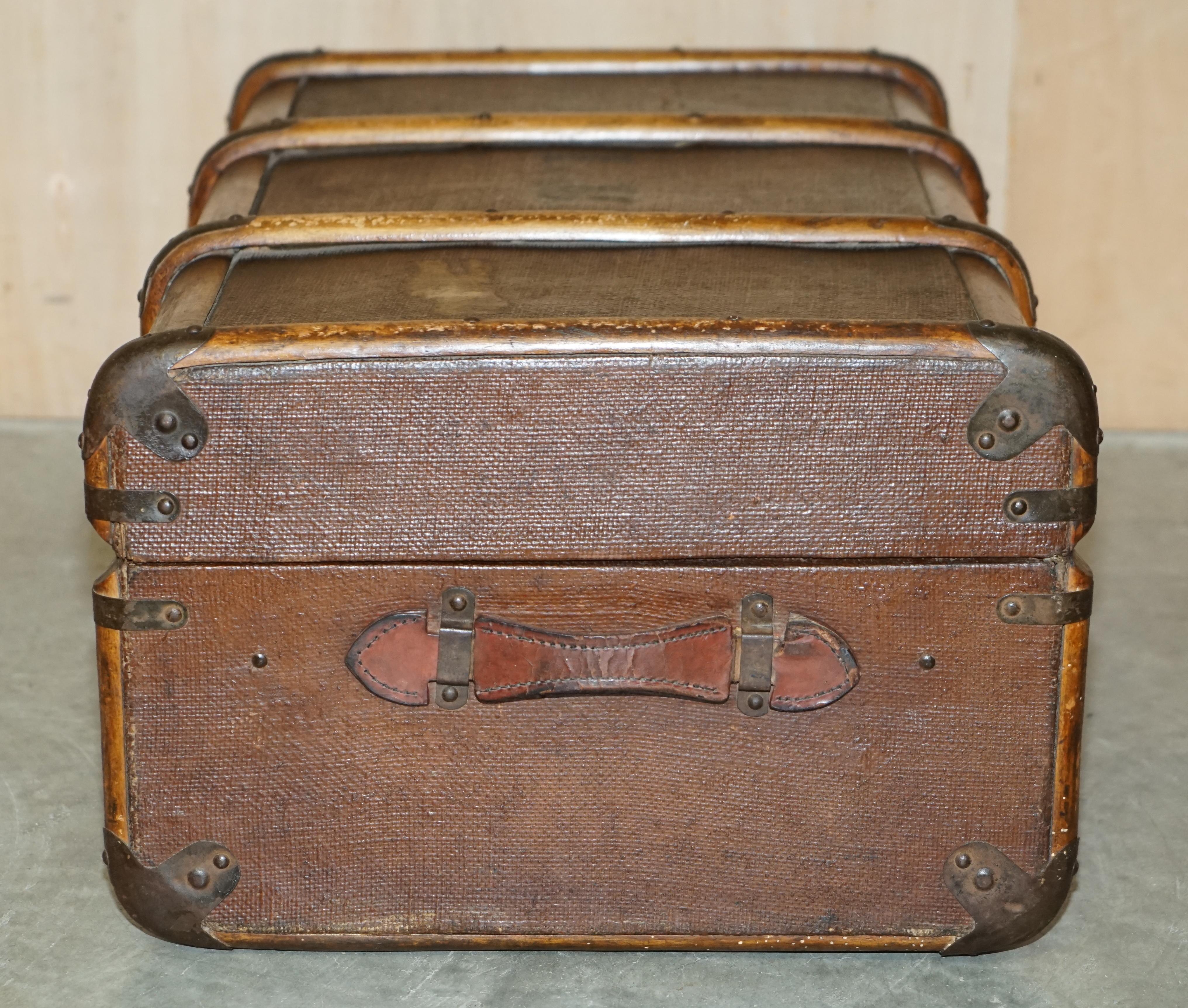 ANTIQUE ViCTORIAN LEATHER ELM & CANVAS STEAMER TRUNK CHEST COFFEE TABLE MUST SEE For Sale 5