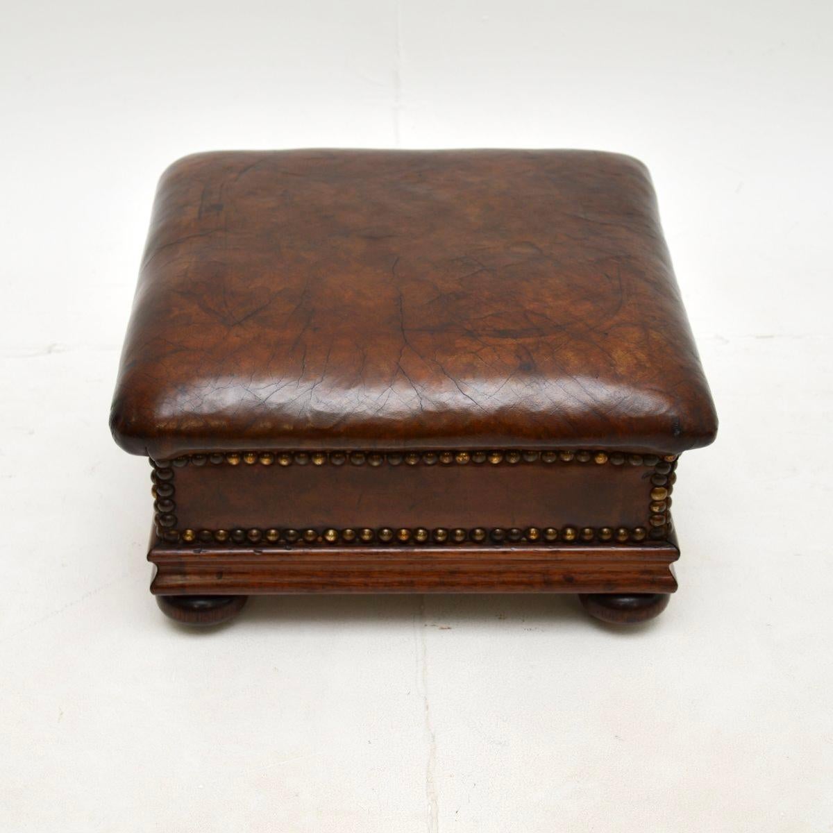 High Victorian Antique Victorian Leather Foot Stool