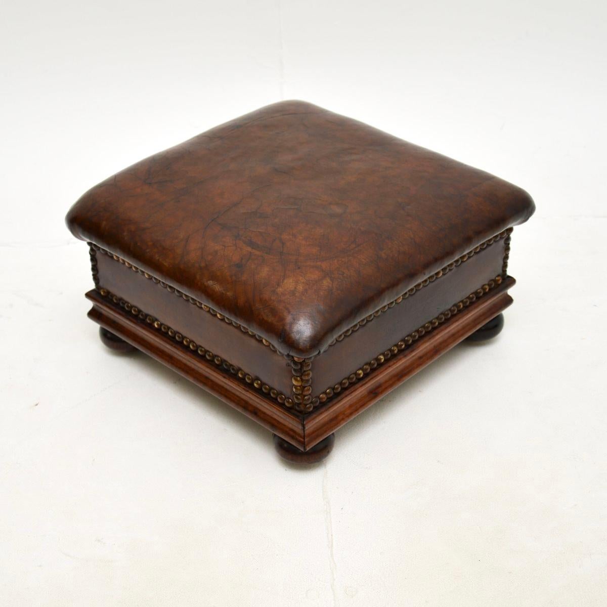 British Antique Victorian Leather Foot Stool