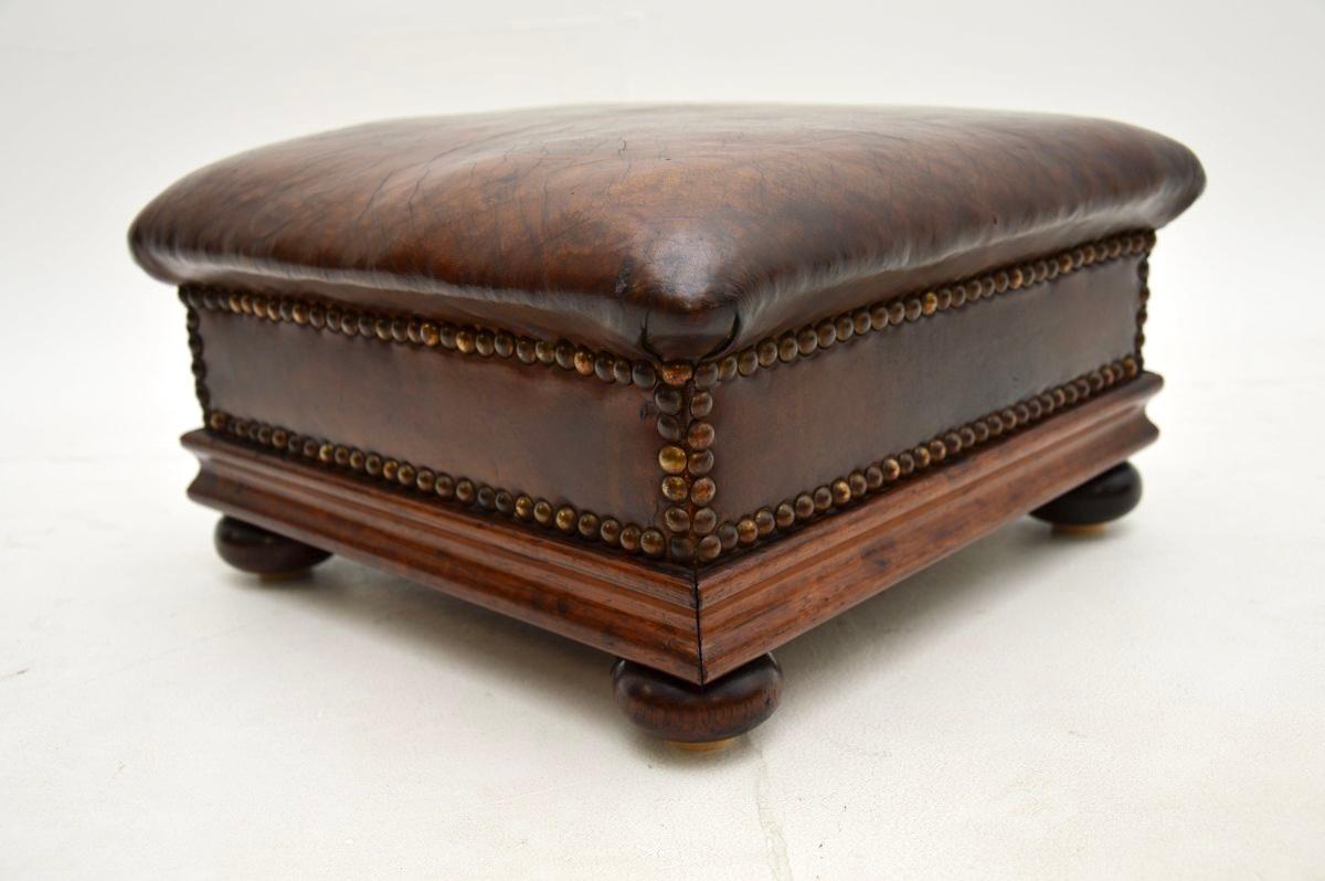 Mid-19th Century Antique Victorian Leather Foot Stool