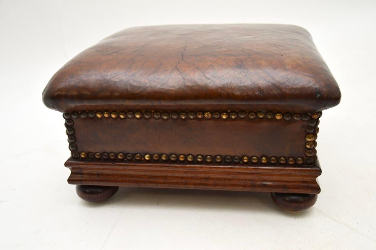 Antique Victorian Leather Foot Stool 1