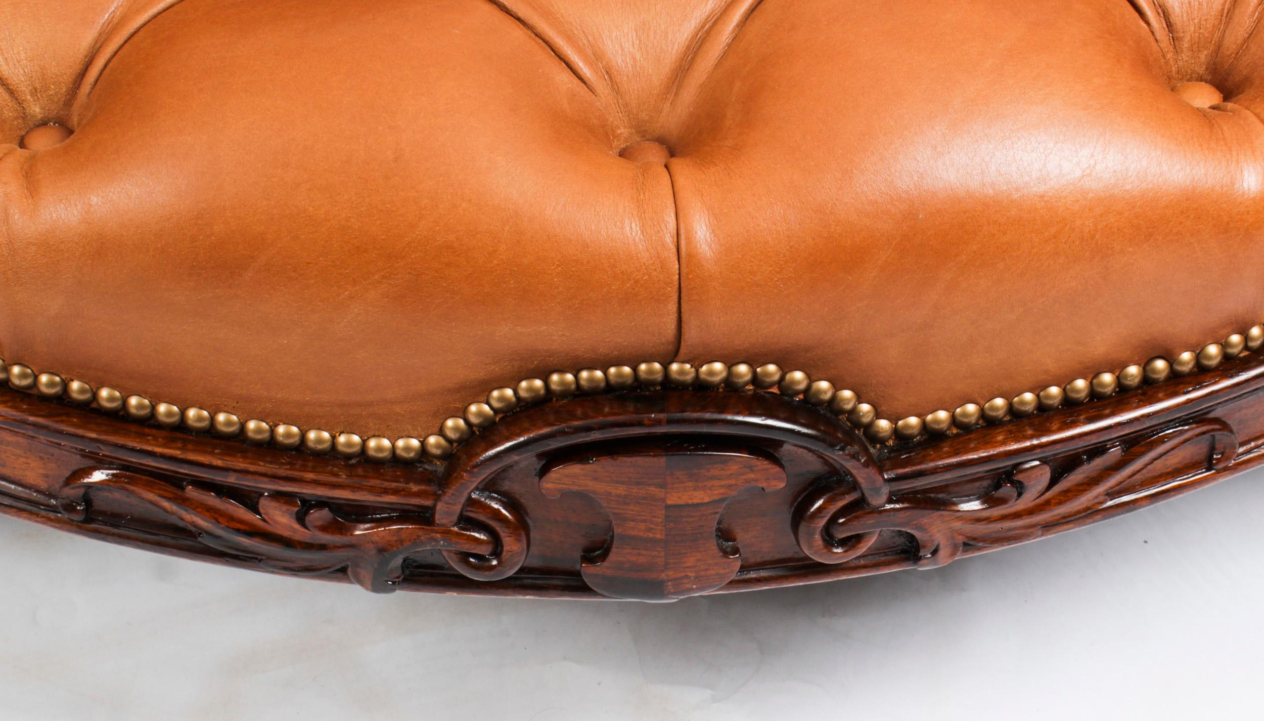 Antique Victorian Leather Love Seat Conversation Settee Sofa 19th C 2