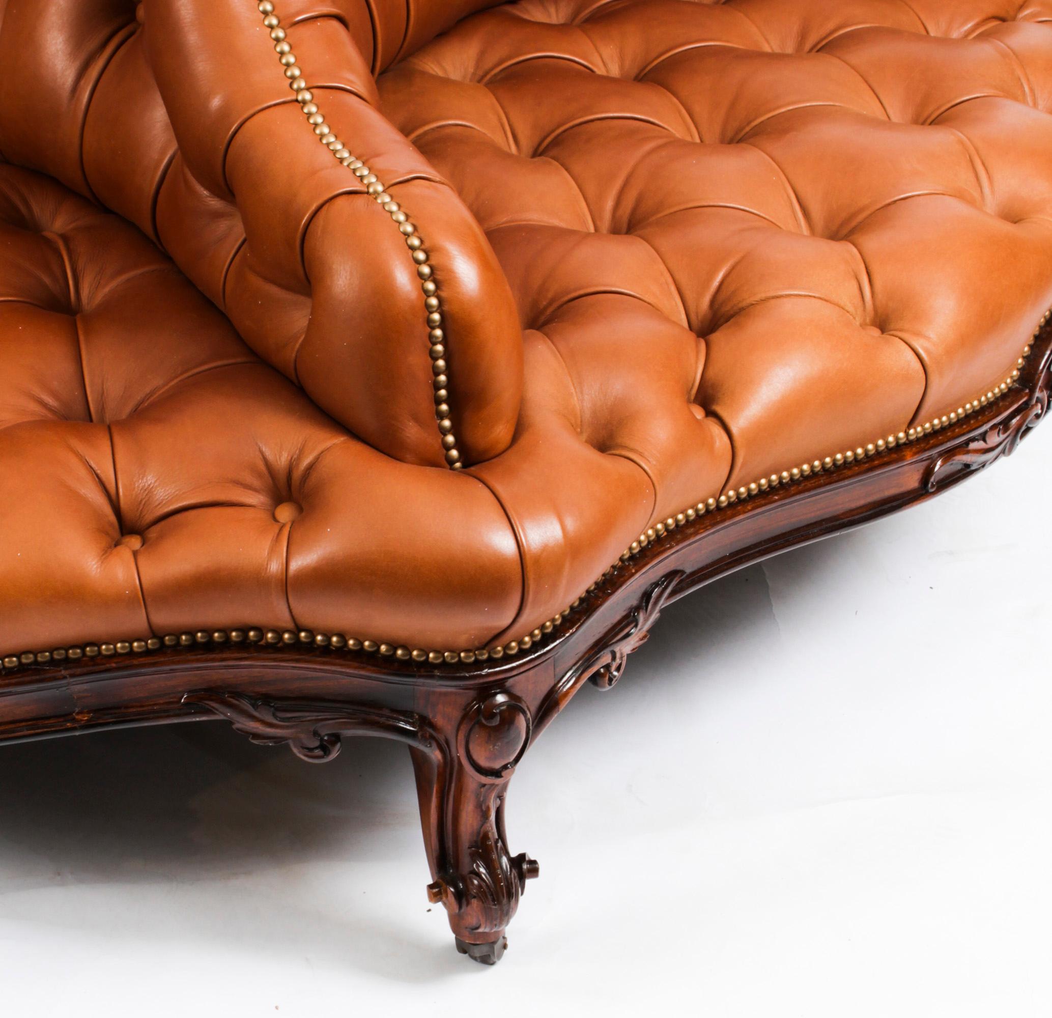 Antique Victorian Leather Love Seat Conversation Settee Sofa 19th C 4