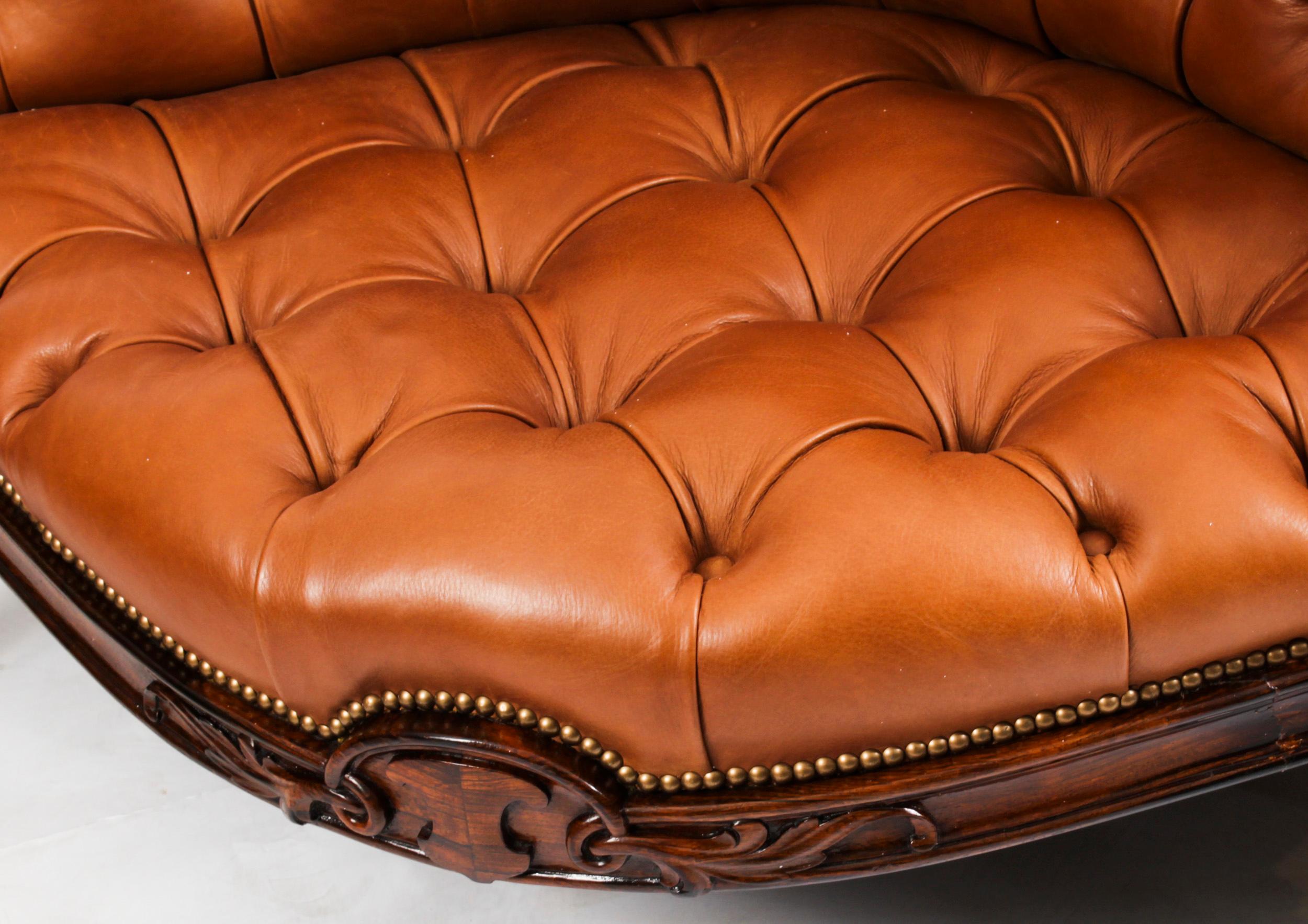 Antique Victorian Leather Love Seat Conversation Settee Sofa 19th C 5