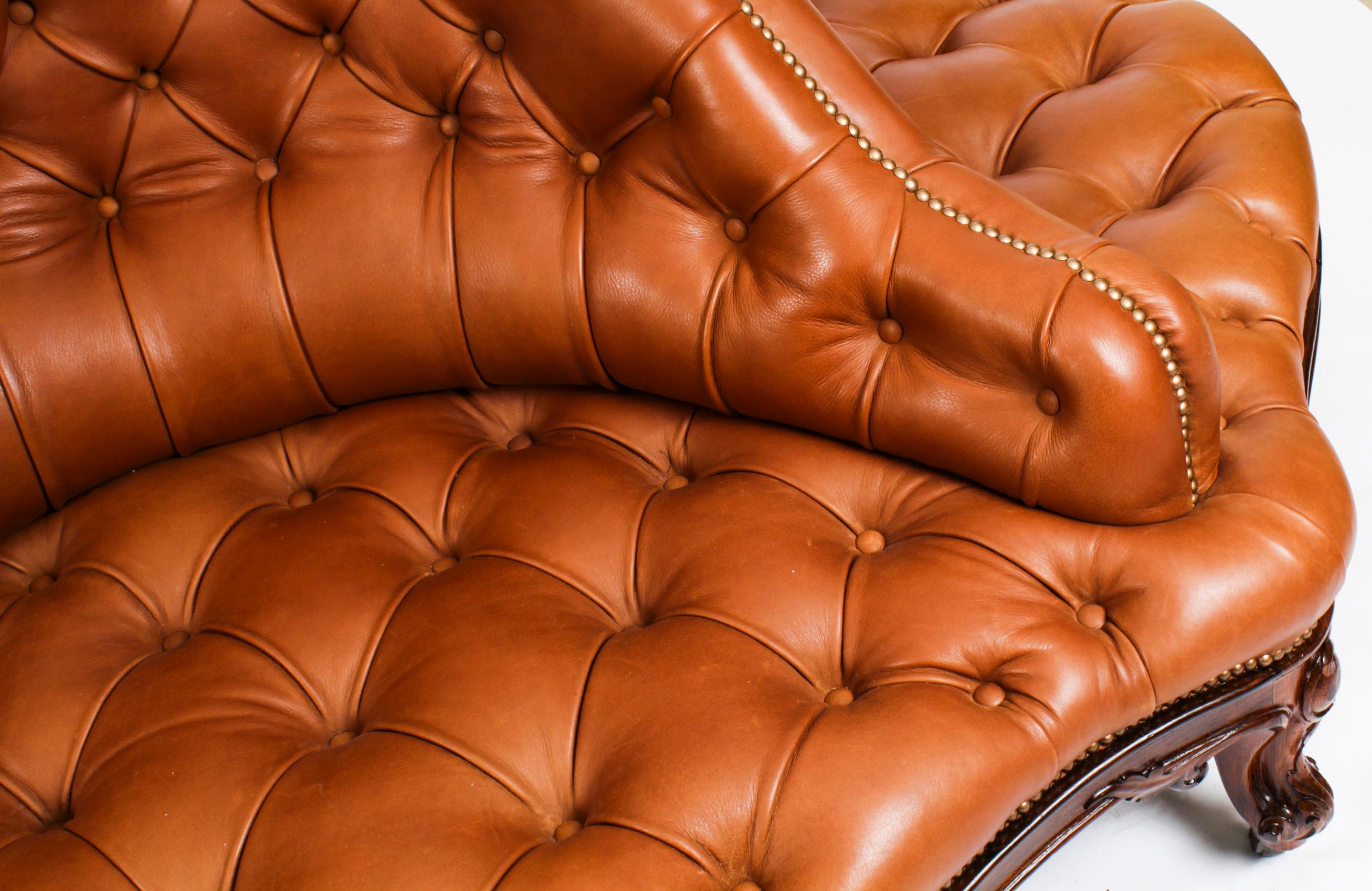 Antique Victorian Leather Love Seat Conversation Settee Sofa 19th C 6