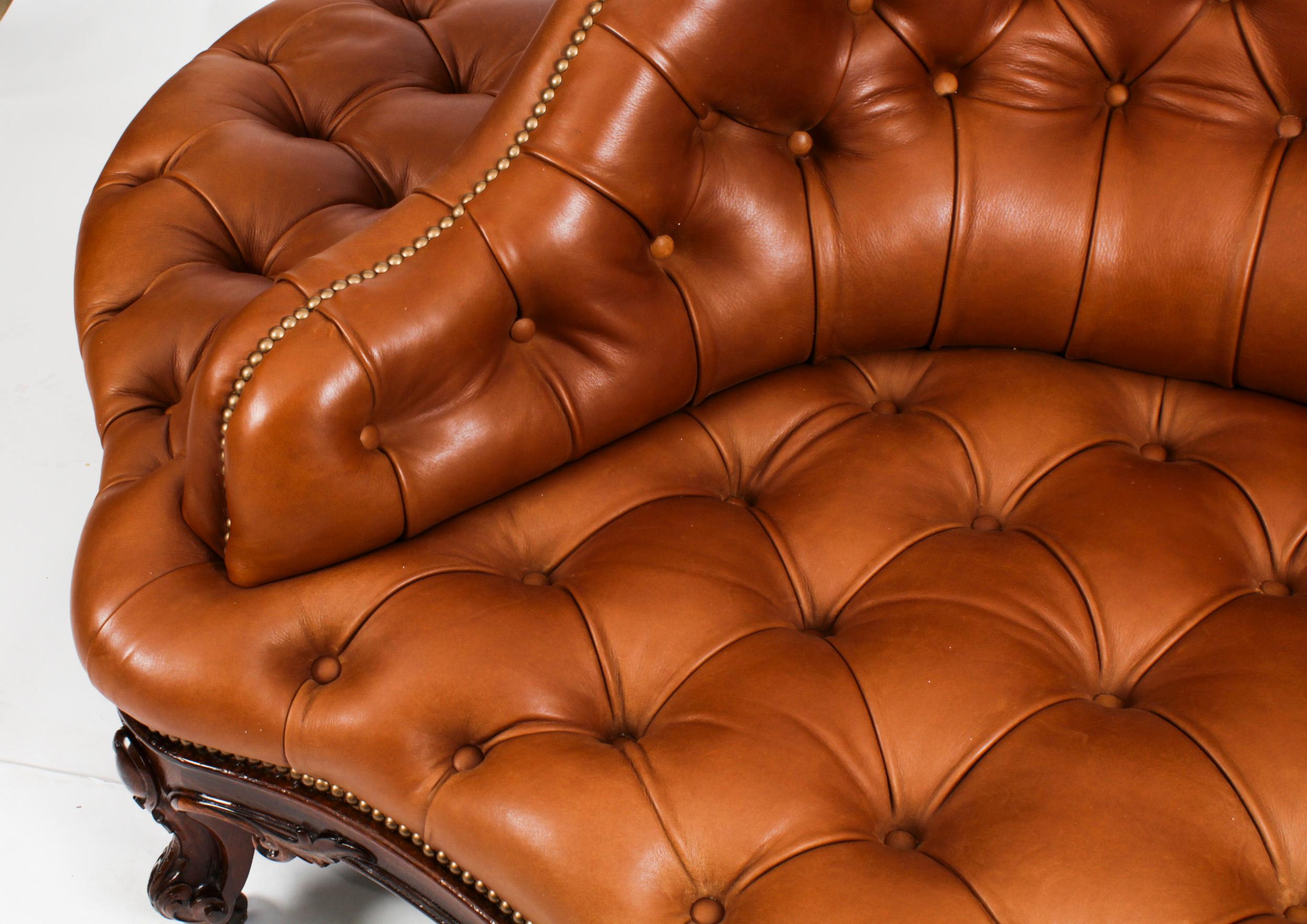 Antique Victorian Leather Love Seat Conversation Settee Sofa 19th C 7