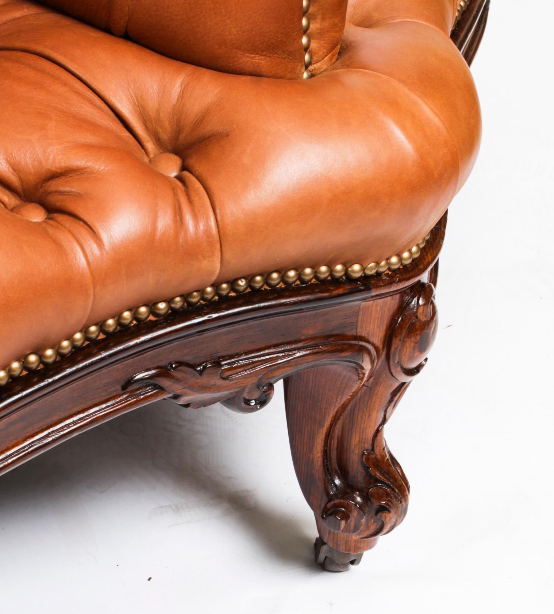 Antique Victorian Leather Love Seat Conversation Settee Sofa 19th C 8