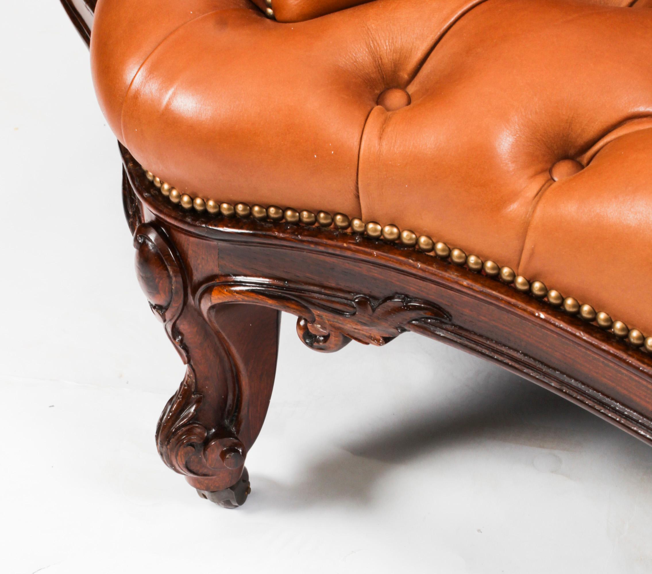 Antique Victorian Leather Love Seat Conversation Settee Sofa 19th C 9