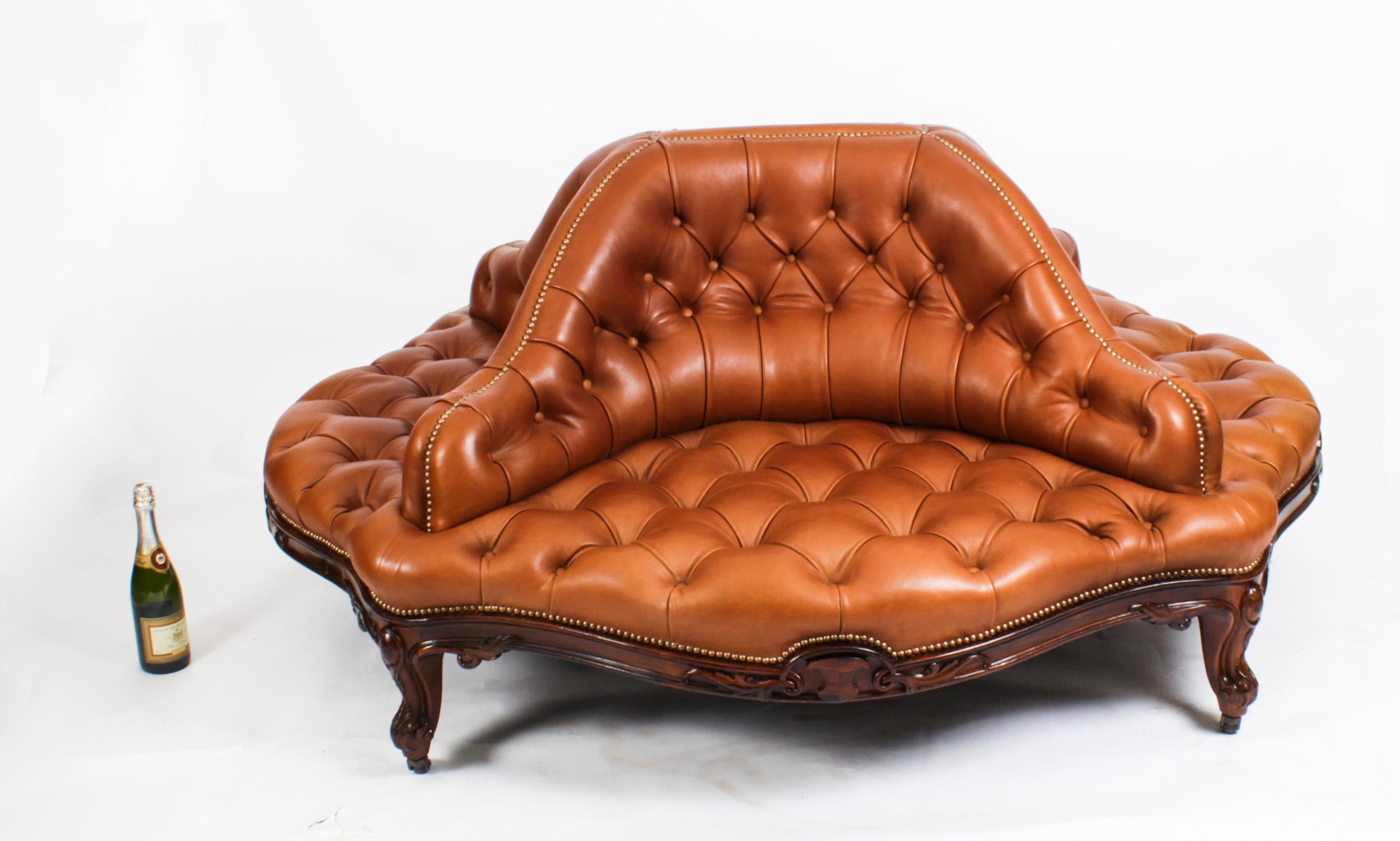 Antique Victorian Leather Love Seat Conversation Settee Sofa 19th C 11
