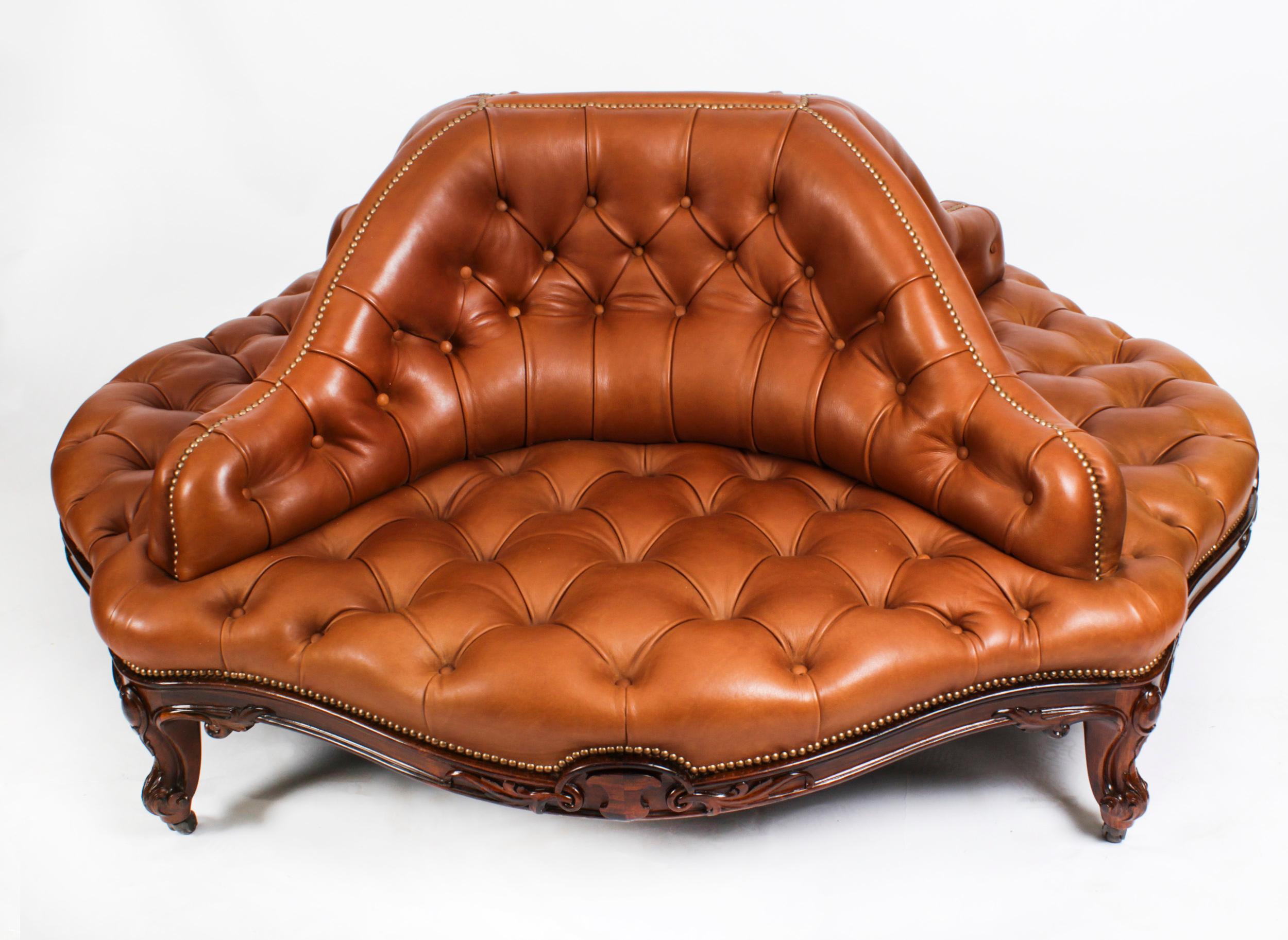 Antique Victorian Leather Love Seat Conversation Settee Sofa 19th C 12
