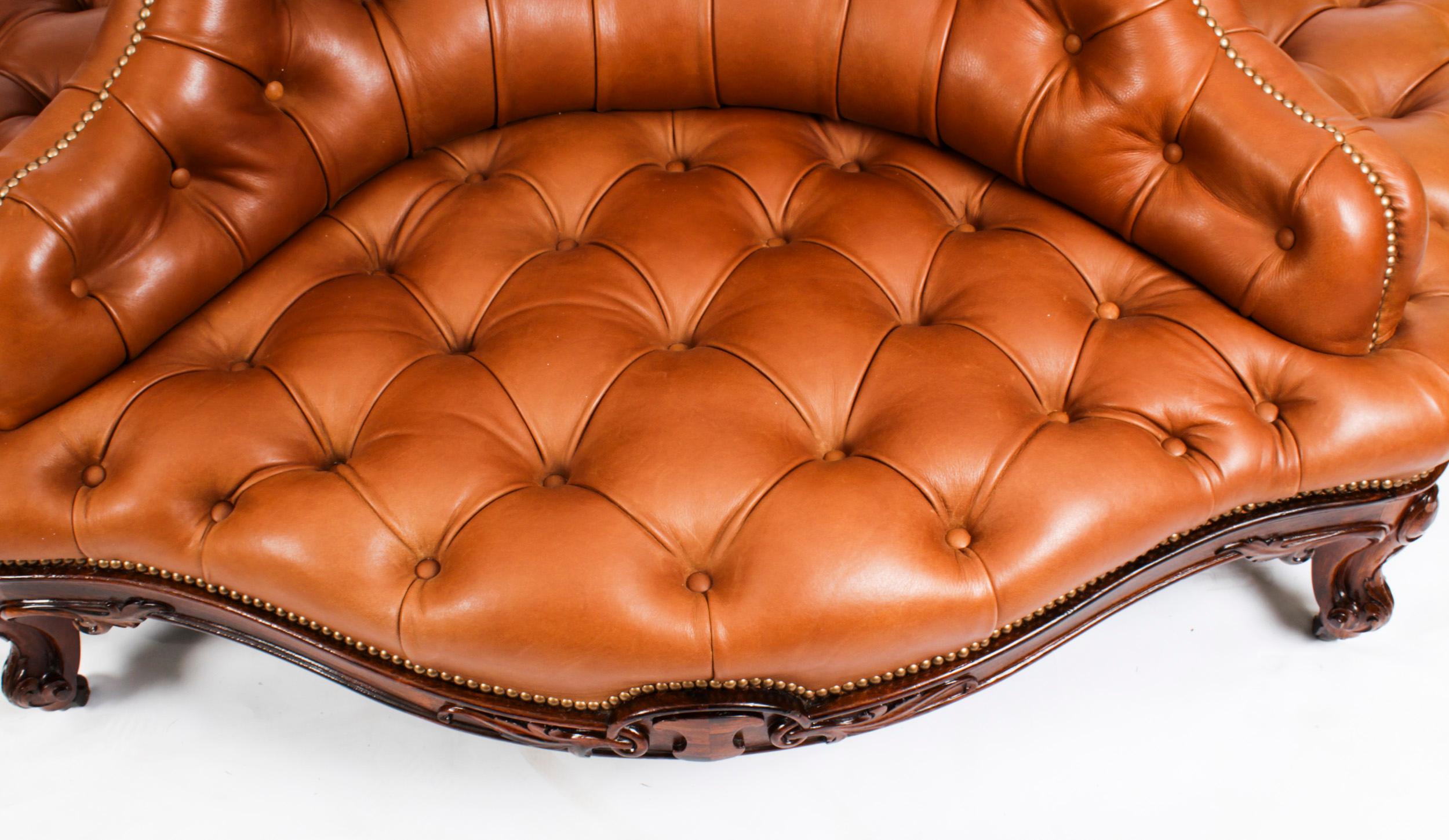 Antique Victorian Leather Love Seat Conversation Settee Sofa 19th C 1