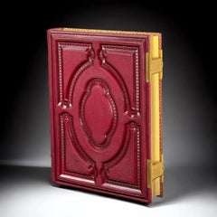 Antique Victorian Leather Photo Album, Embossed Cover, Gilt Edges, 12.2in