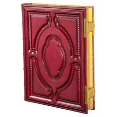 Antique Victorian Leather Photo Album, Embossed Cover, Gilt Edges, 12.2in