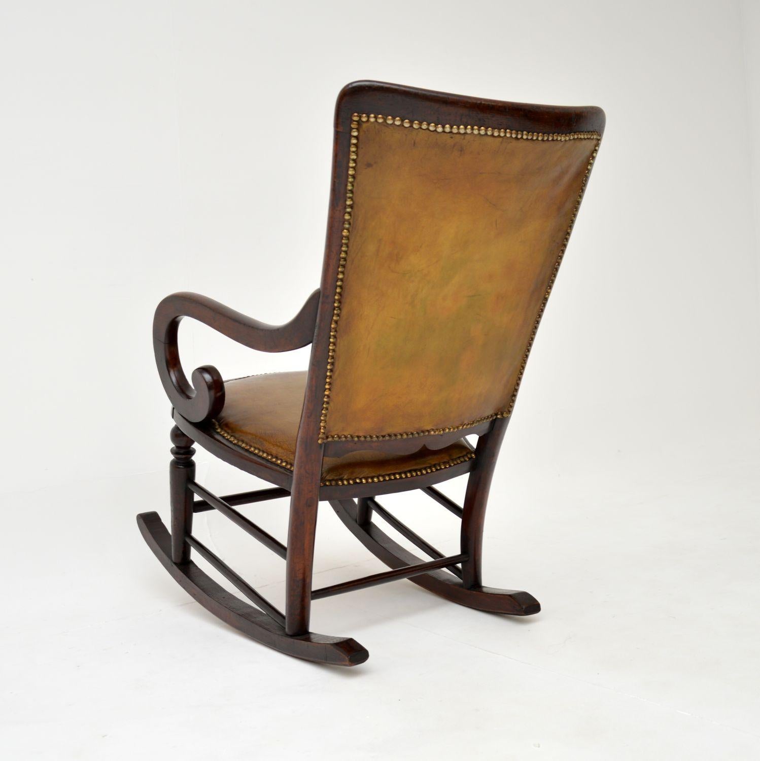 British Antique Victorian Leather Rocking Chair For Sale