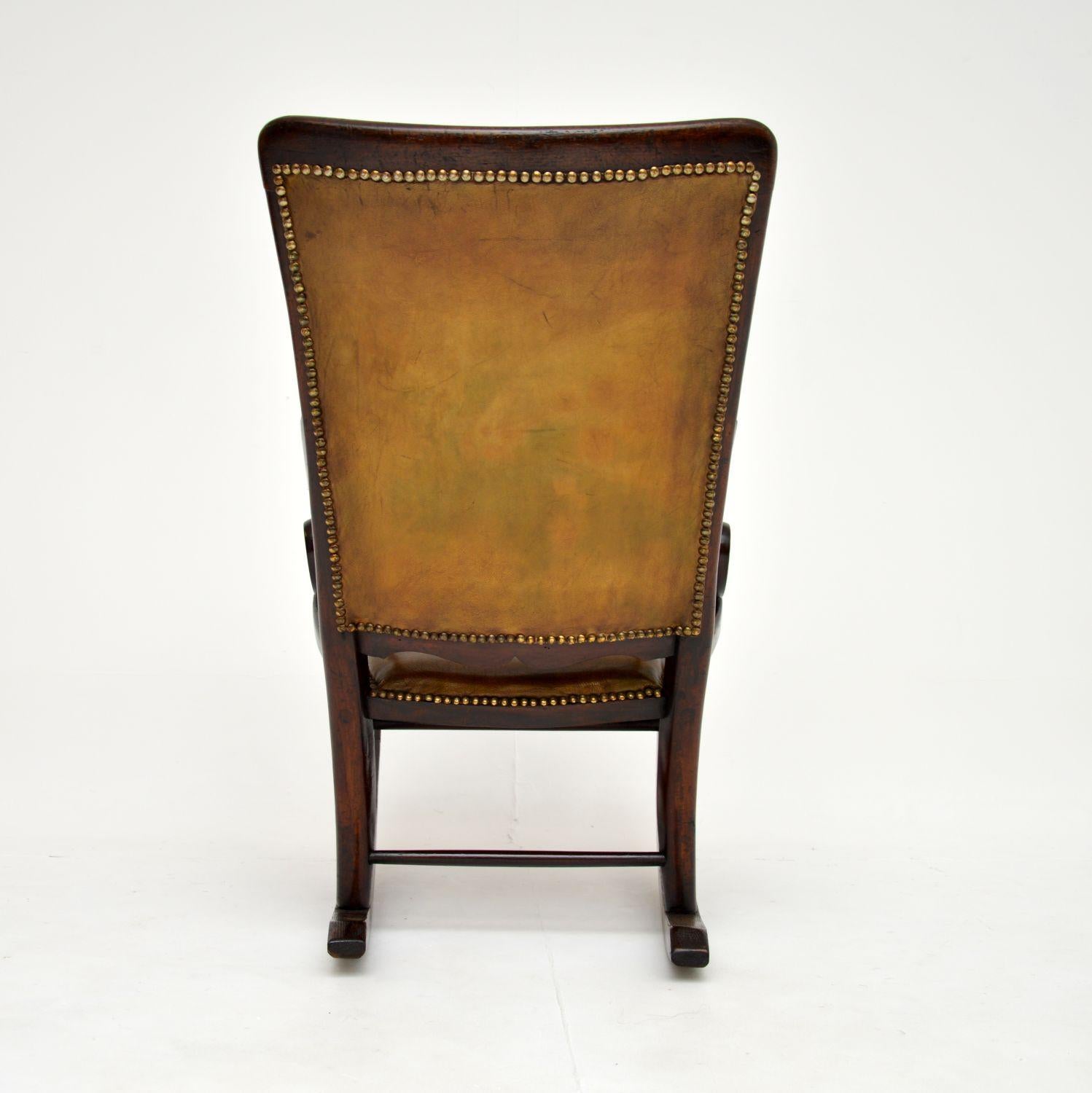 Antique Victorian Leather Rocking Chair In Good Condition For Sale In London, GB