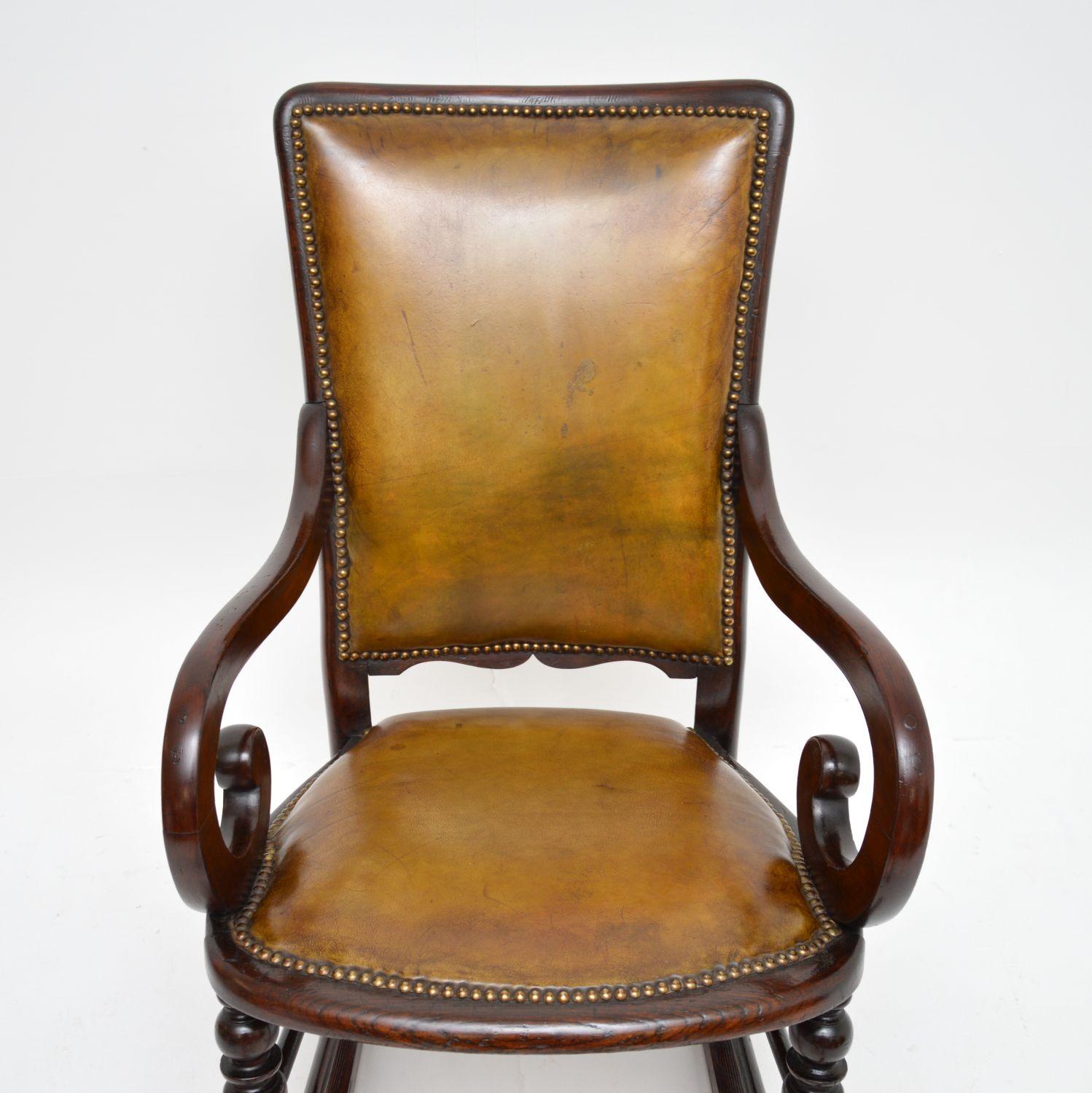 Mid-19th Century Antique Victorian Leather Rocking Chair