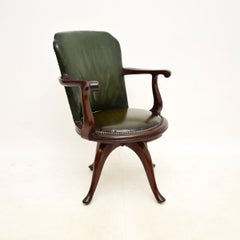 Ancienne chaise de bureau victorienne en cuir pivotant