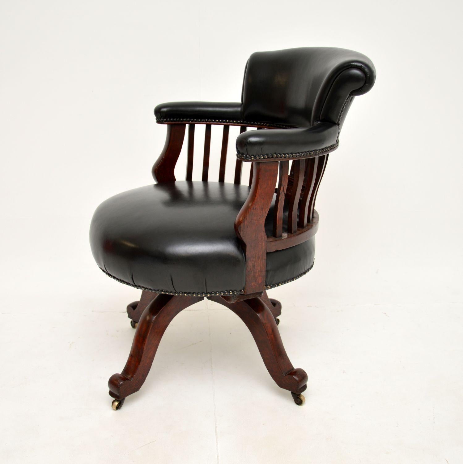 High Victorian Antique Victorian Leather Swivel Desk Chair