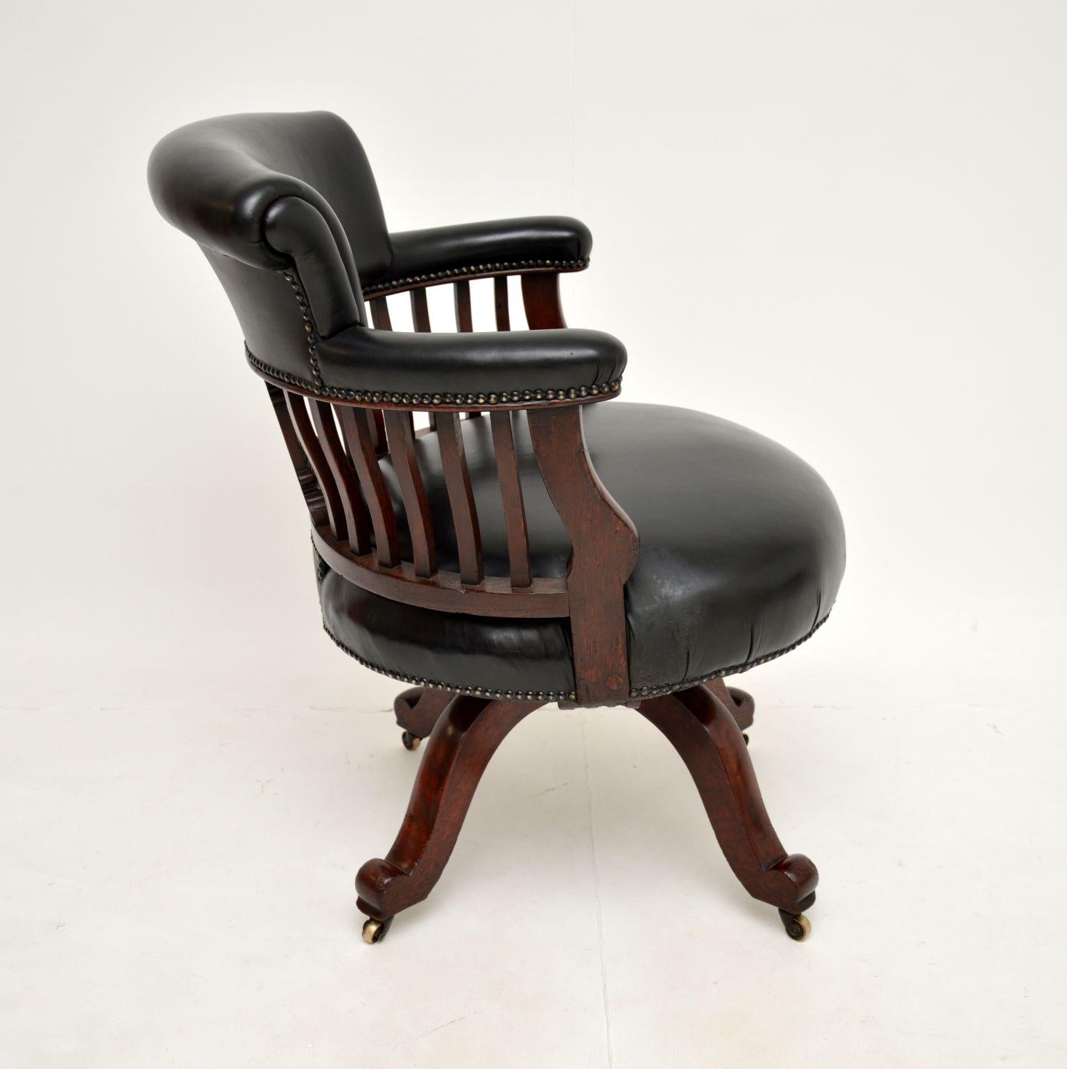 British Antique Victorian Leather Swivel Desk Chair