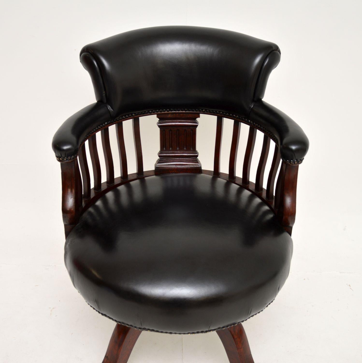 Antique Victorian Leather Swivel Desk Chair In Good Condition In London, GB