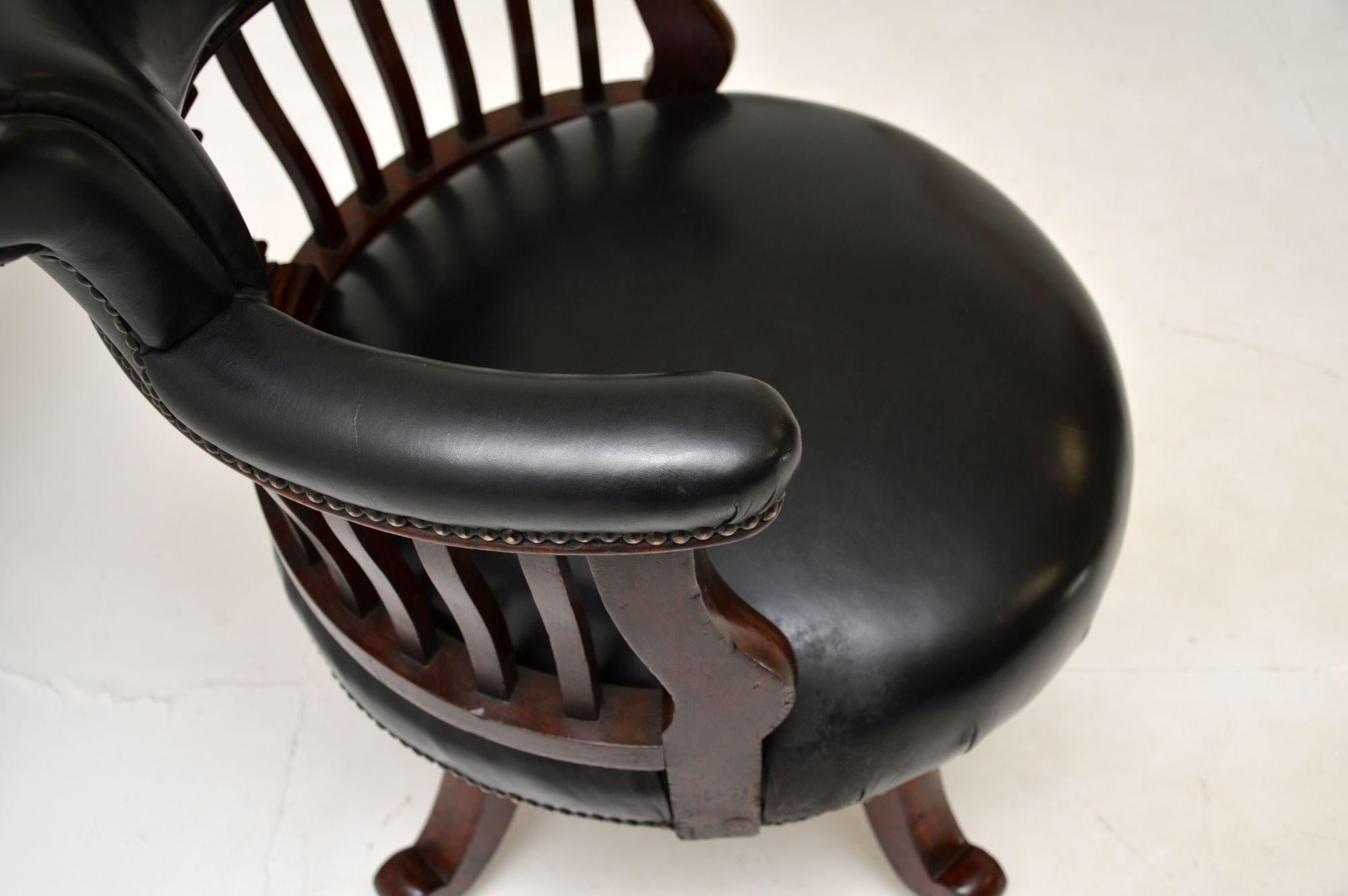 Antique Victorian Leather Swivel Desk Chair 1