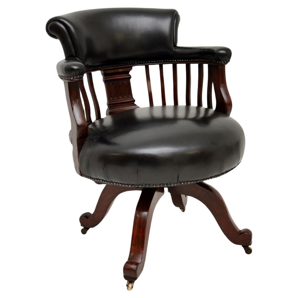 Antique Victorian Leather Swivel Desk Chair