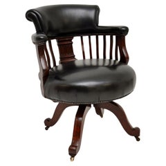 Antique Victorian Leather Swivel Desk Chair