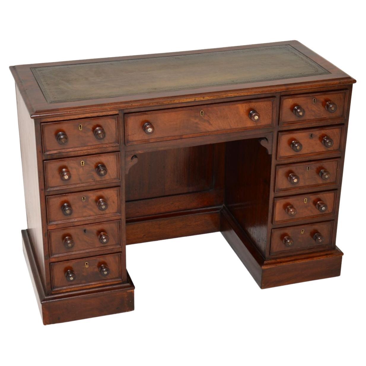 Antique Victorian Leather Top Knee Hole Desk For Sale