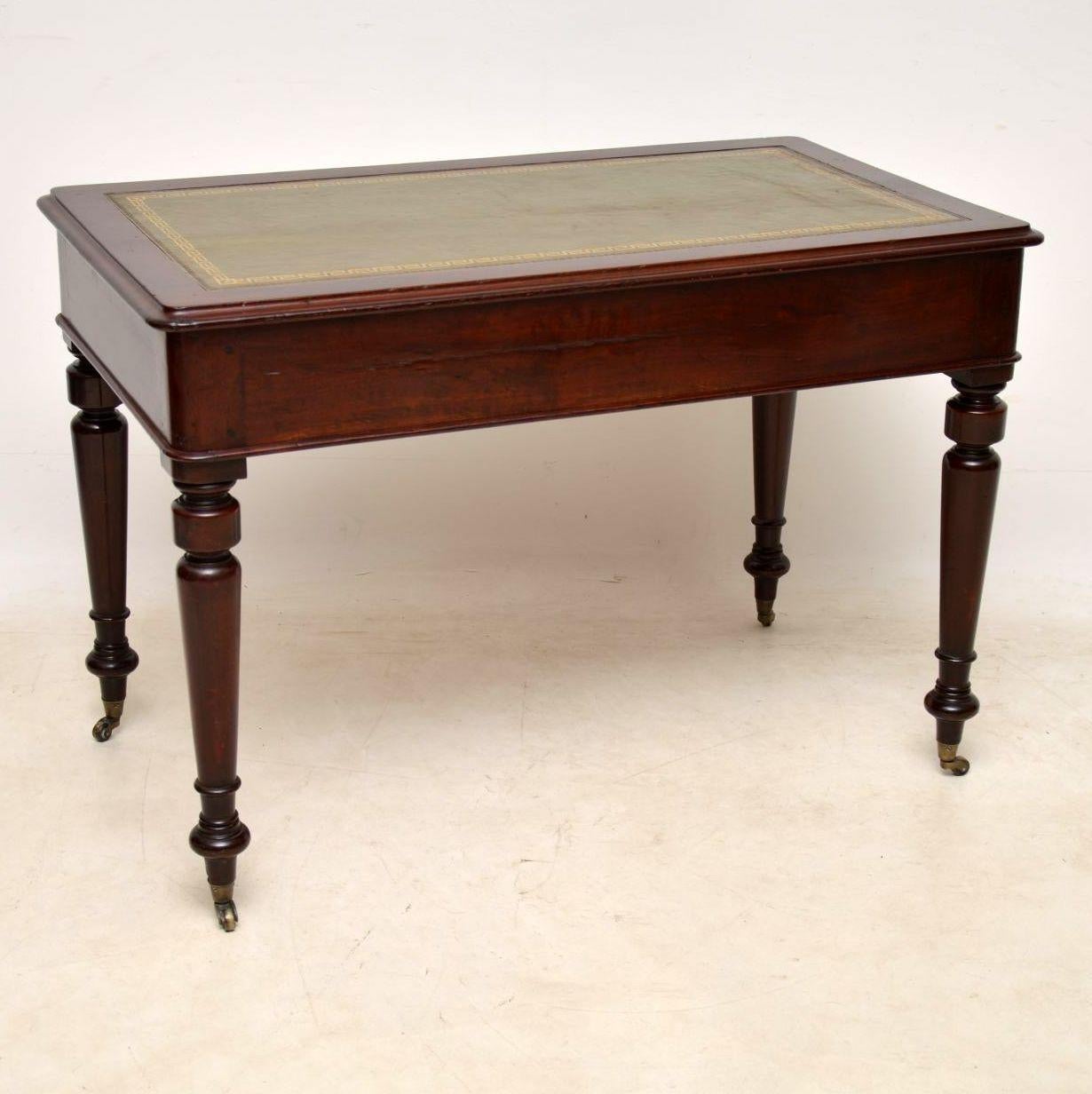 English Antique Victorian Leather Top Mahogany Writing Table