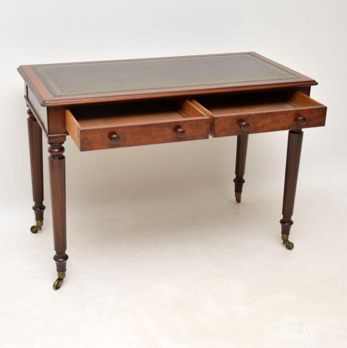 19th Century Antique Victorian Leather Top Mahogany Writing Table